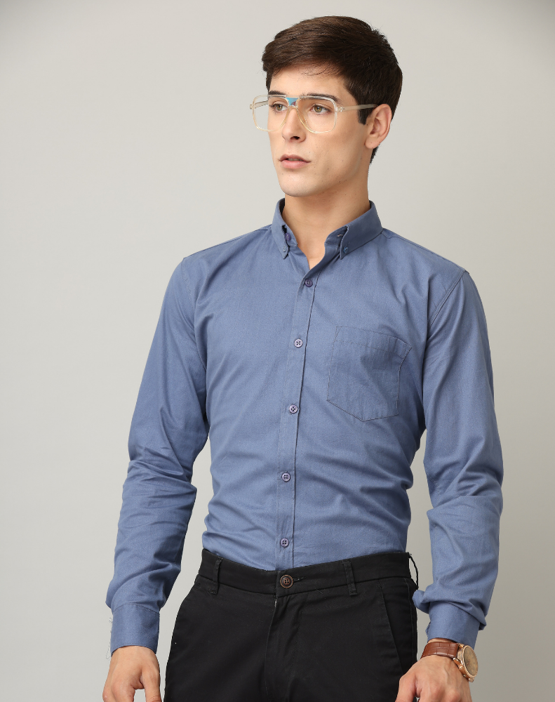 BlackTree Frankshirt Blue Solid Tailored Fit Cotton Casual Shirt for Man