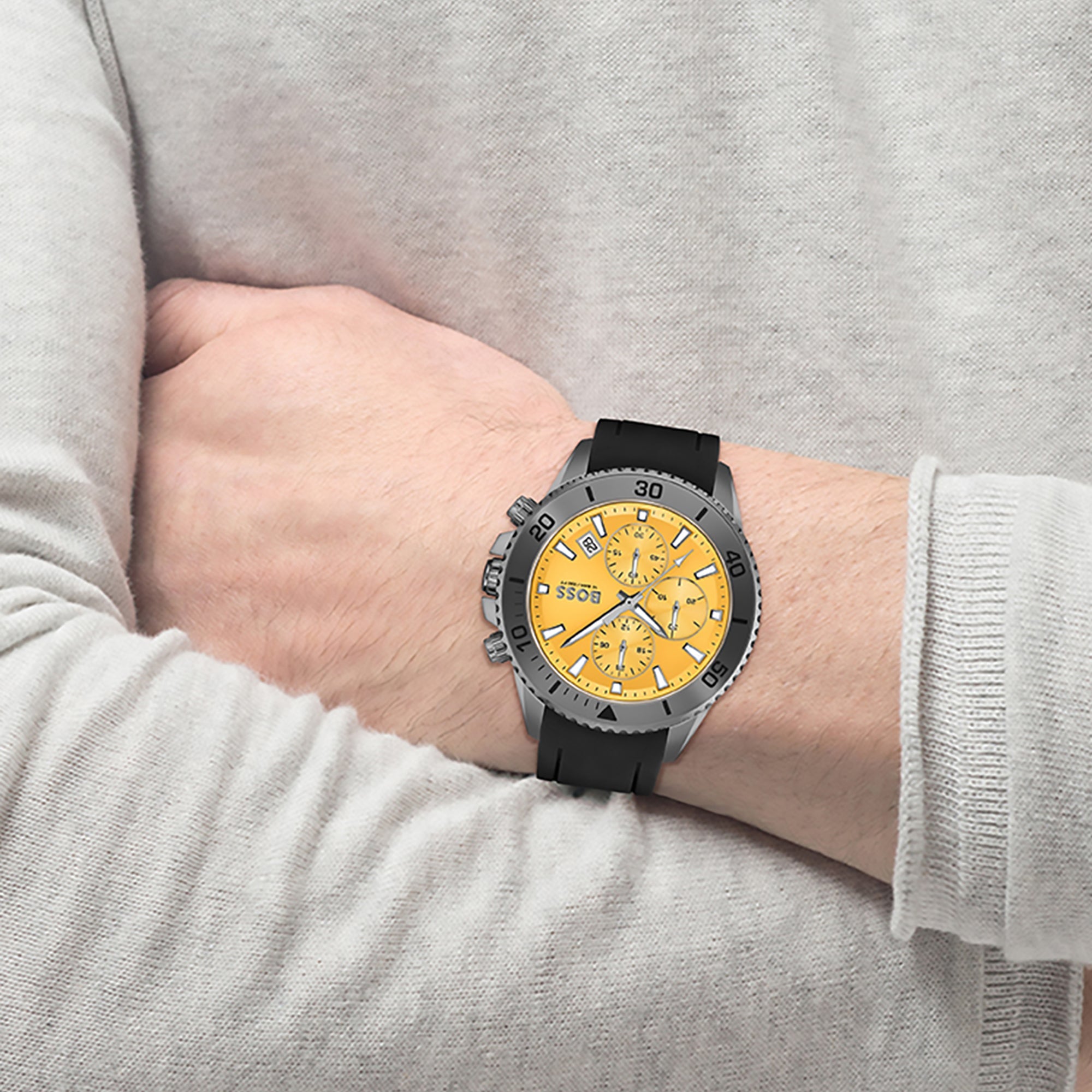 Boss Admiral Men Quartz Yellow Dial Chronograph Silicone Watch 1513968 - view 3
