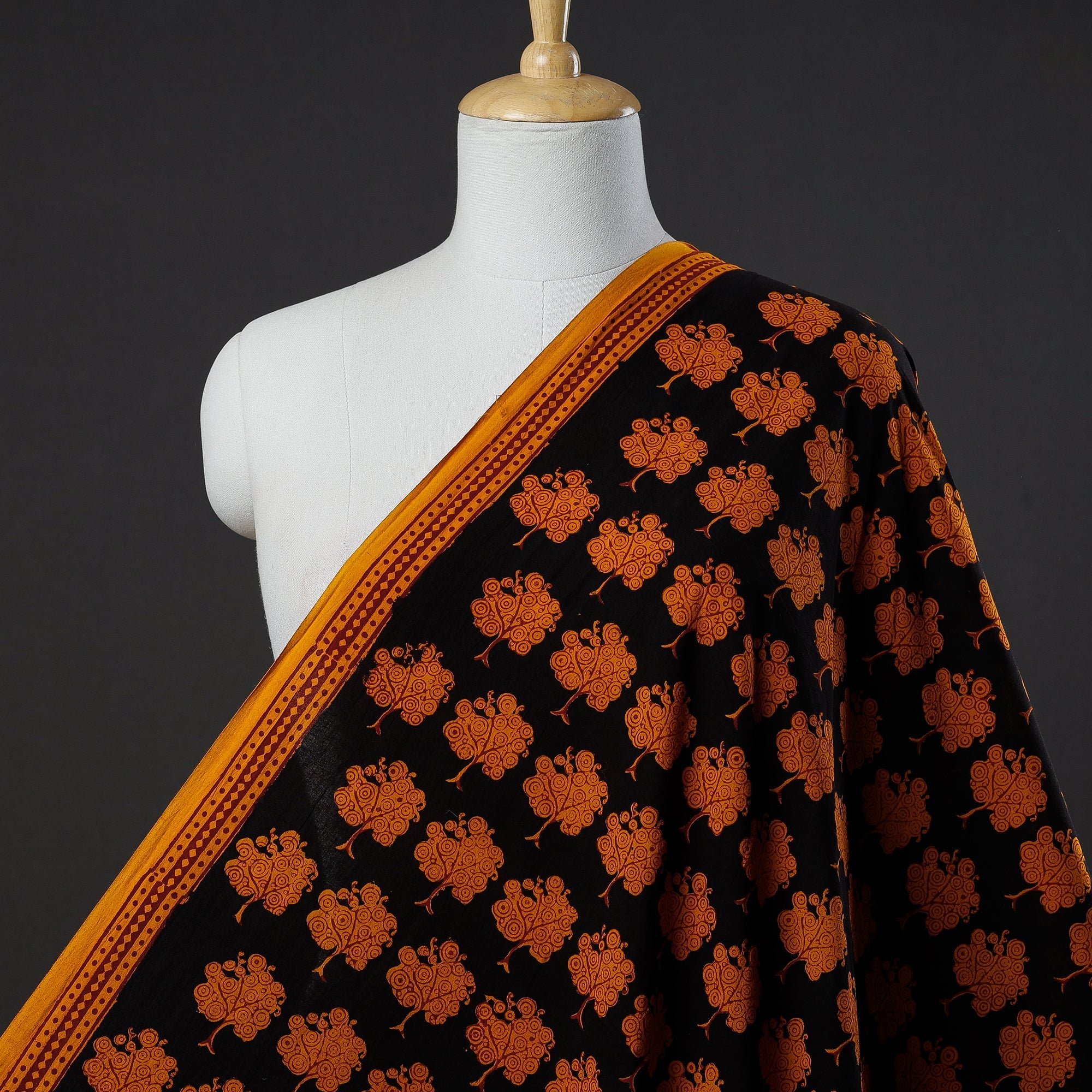 BAGH PRINTS BY UMAR FARUK KHATRI Black - Bagh Block Printing Natural Dyed Cotton Fabric