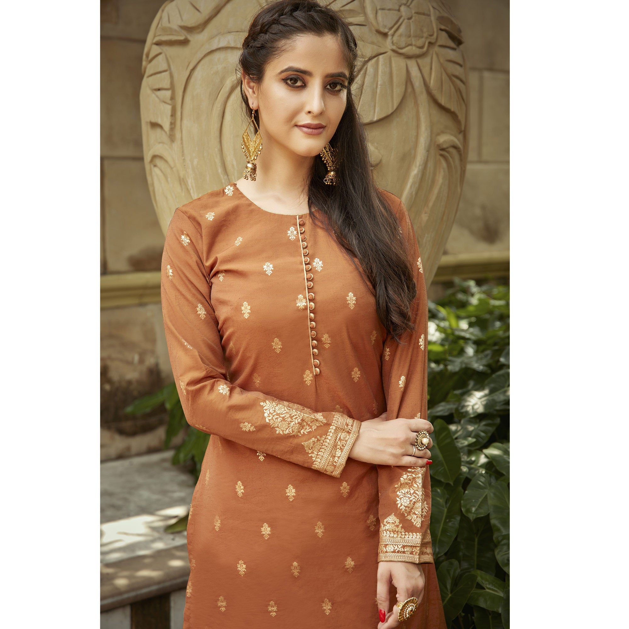 Peachmode Seller Brown Woven Viscose Kurti With Dupatta - view 4