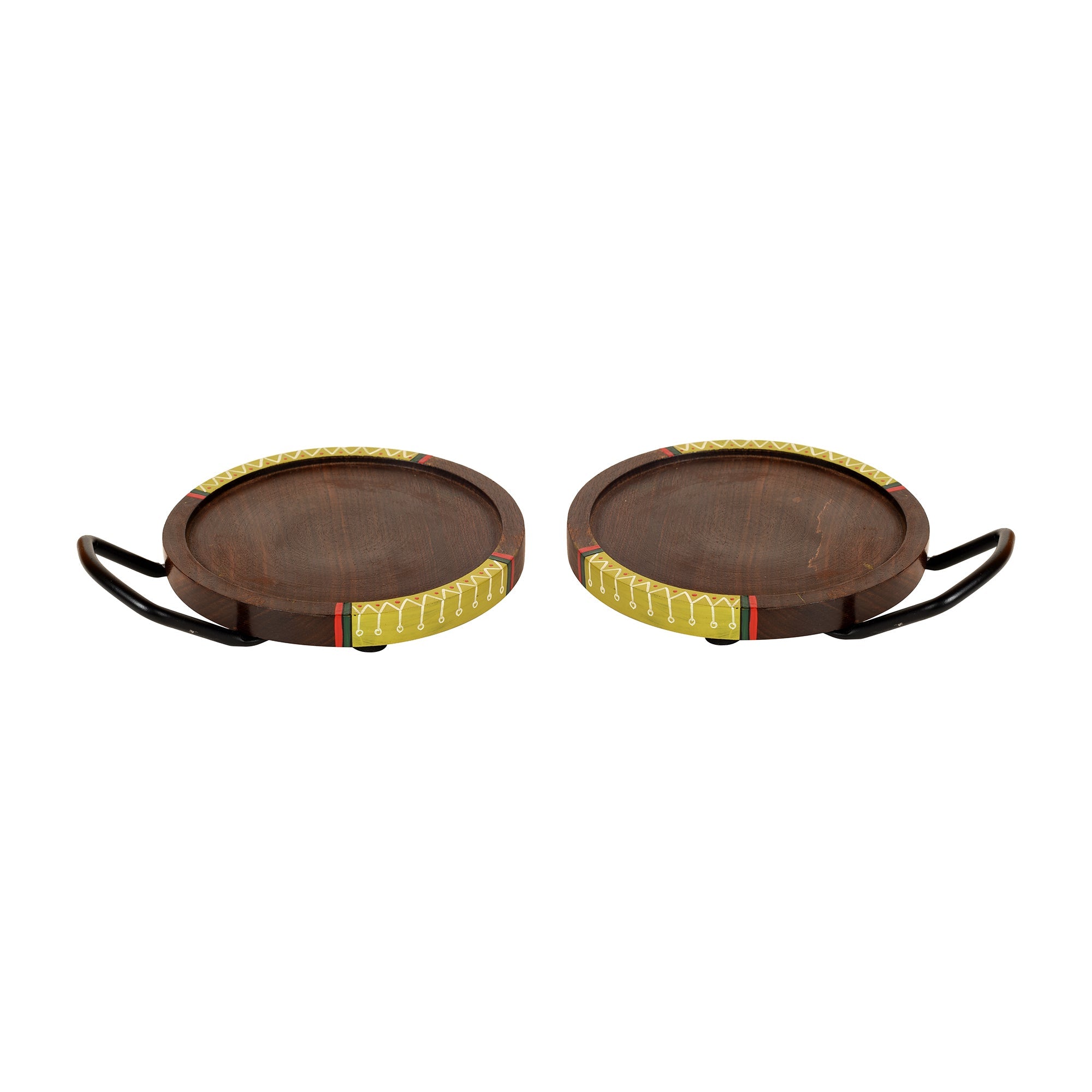 ART CREATIONS BY SUMAN SONTHALIA Brown - Round Snack Tray So2 with Metal Handle (7.5x6x0.5) - view 4