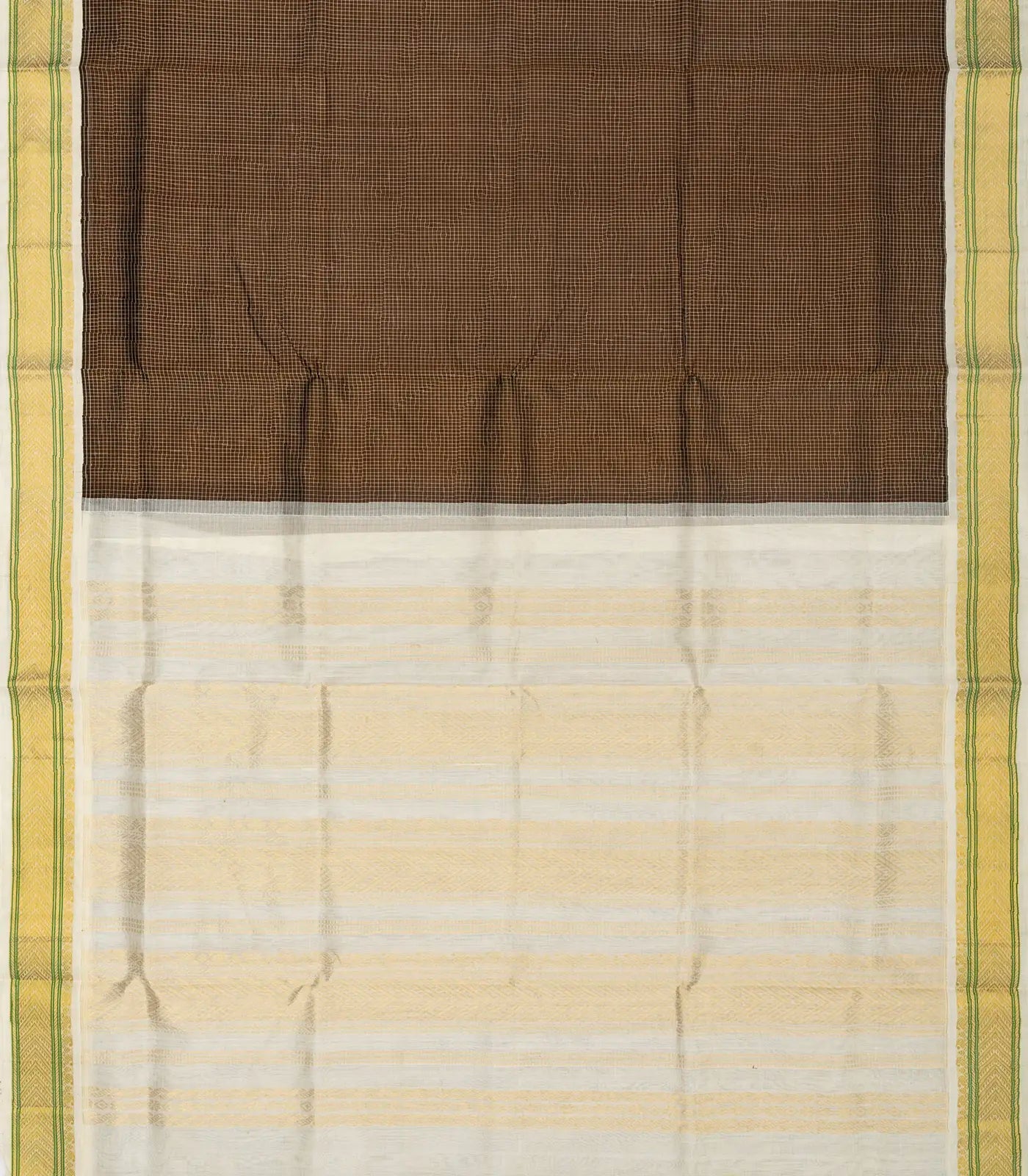RmKV Dark Olive Handloom Silk Cotton Saree With Checks - view 2