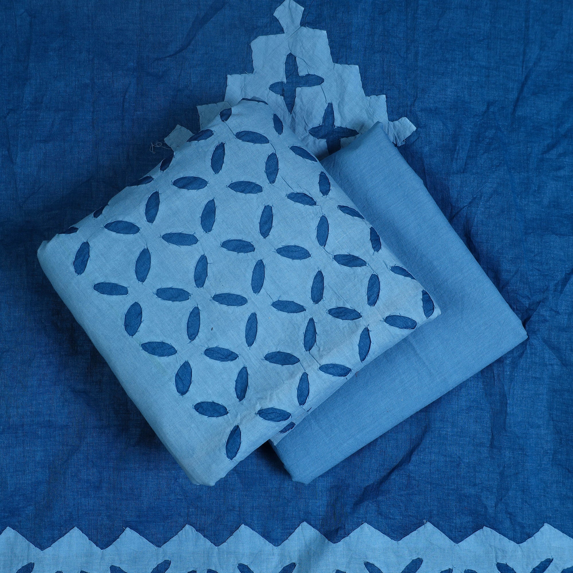 SHADES OF MARUDHARA Blue - 3pc Cut Work Cotton Barmer Applique Dress Material 23 - view 2
