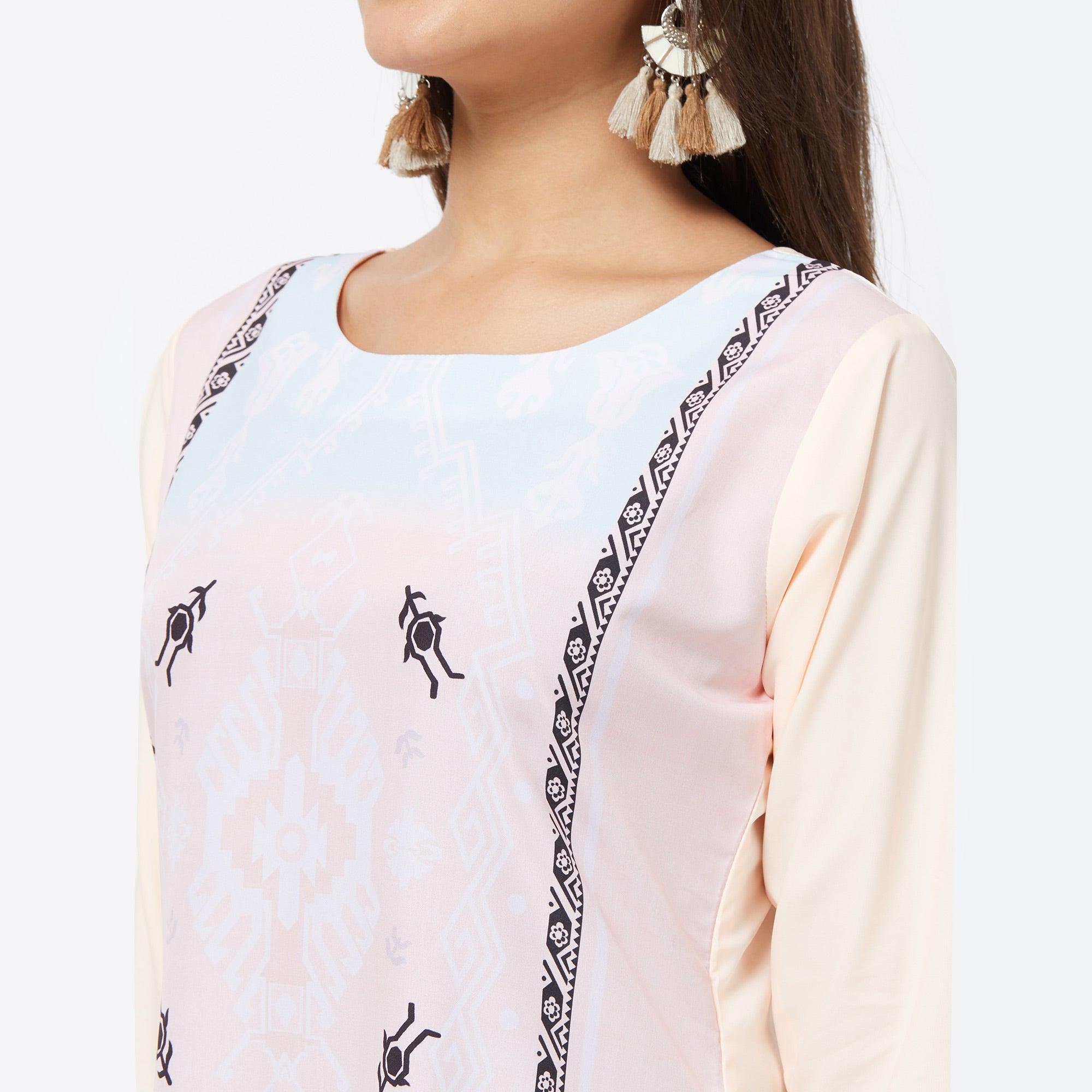 Peachmode Majesty Light Pink Colored Casual Printed Crepe Kurti - view 7