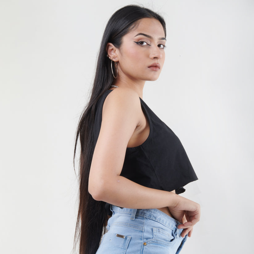 Baddie Ripped and Safety Pin Crop Tee – Black - view 3