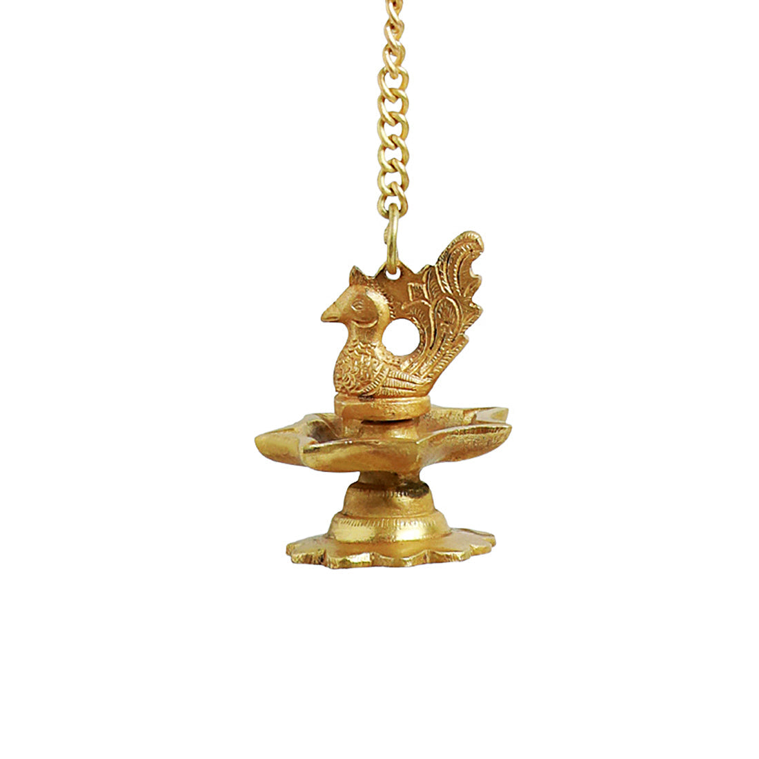 EXCLUSIVELANE 'Flying Swans' Hand-Etched Decorative Hanging Diya Set In Brass (7 Wicks) - view 3
