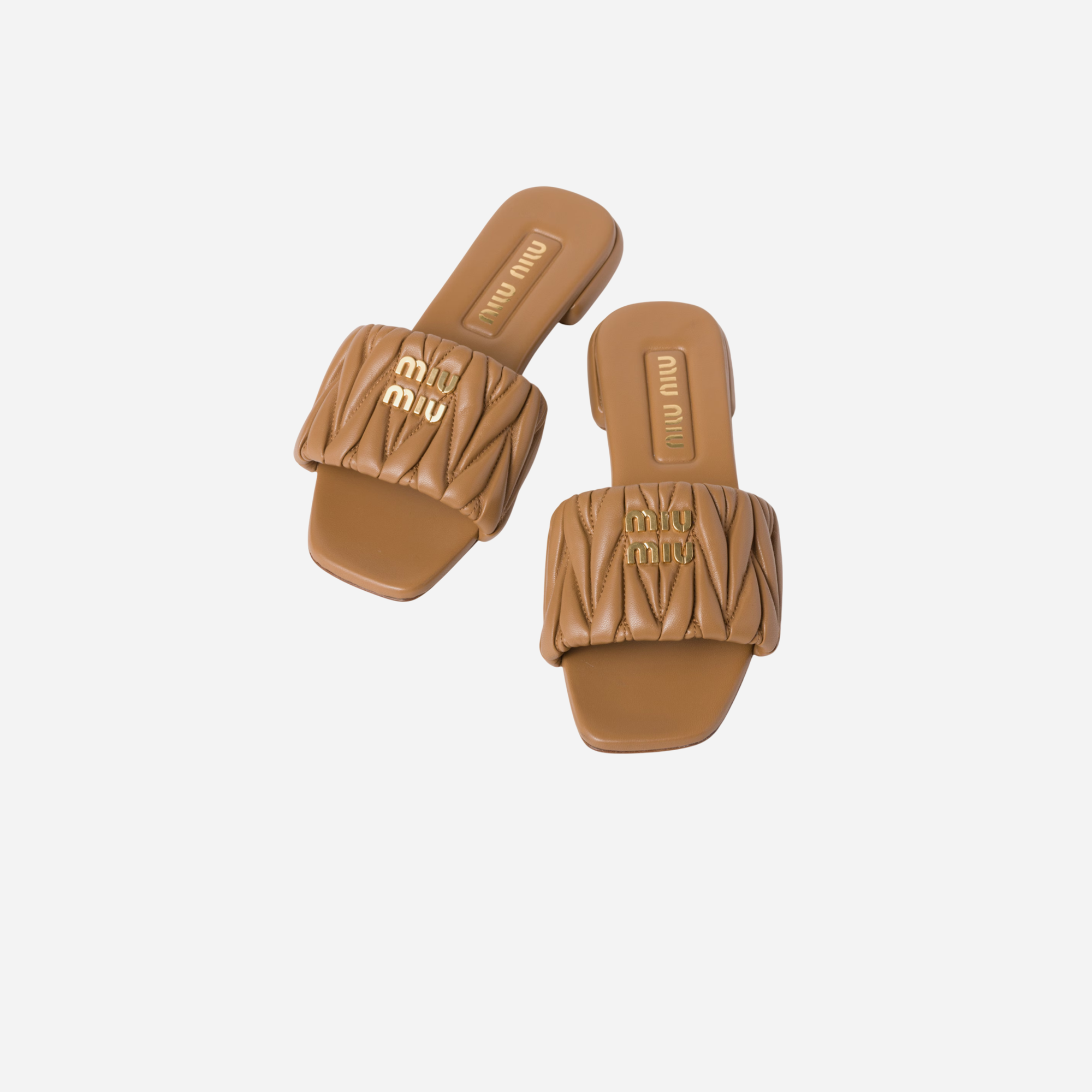 Miu Miu Leather Slides Caramel - view 3