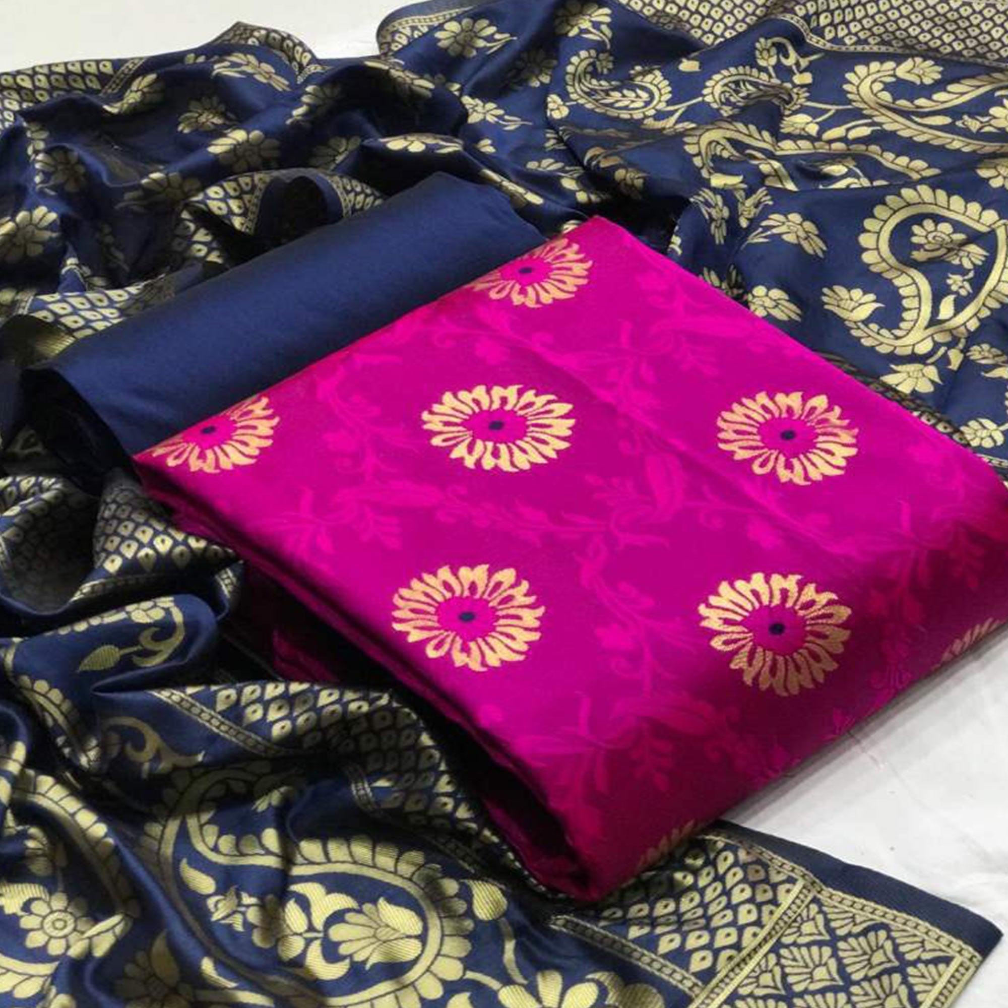 Peachmode Impressive Pink Colored Casual Wear Banarasi Silk Dress Material