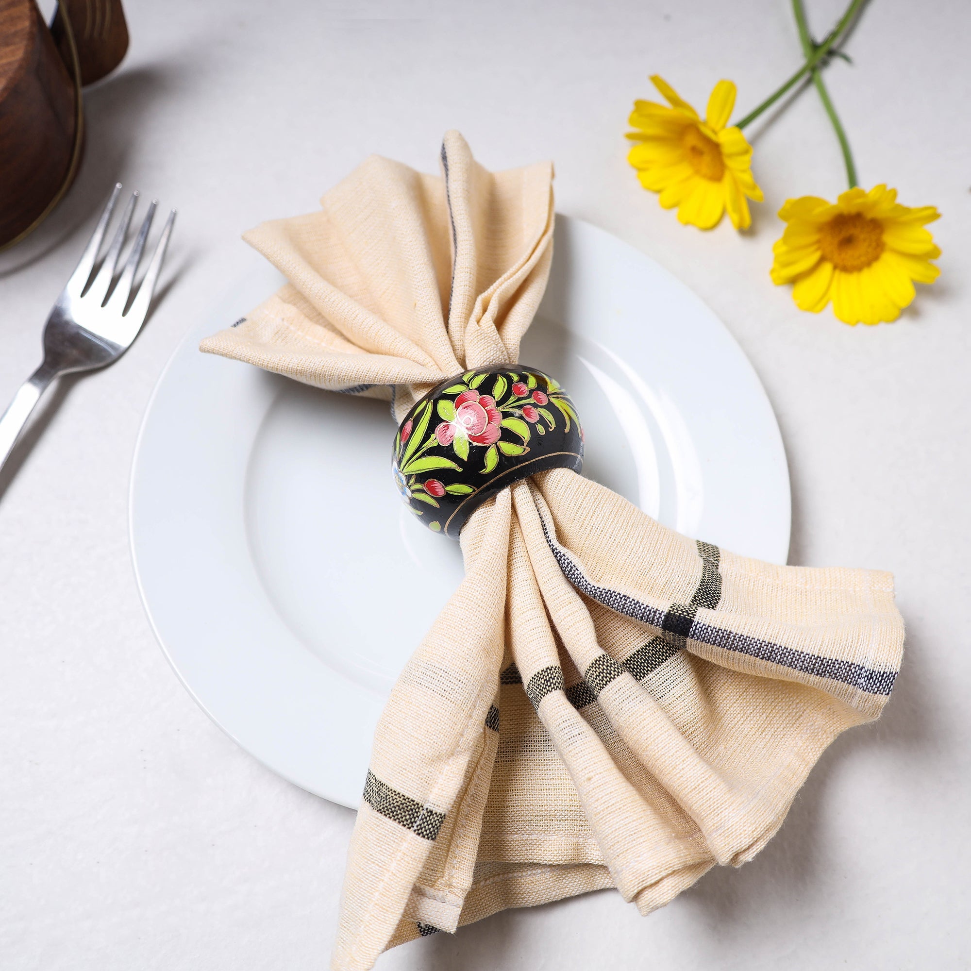CRAFTVERA Black - Floral Handpainted Wooden Napkin Holder