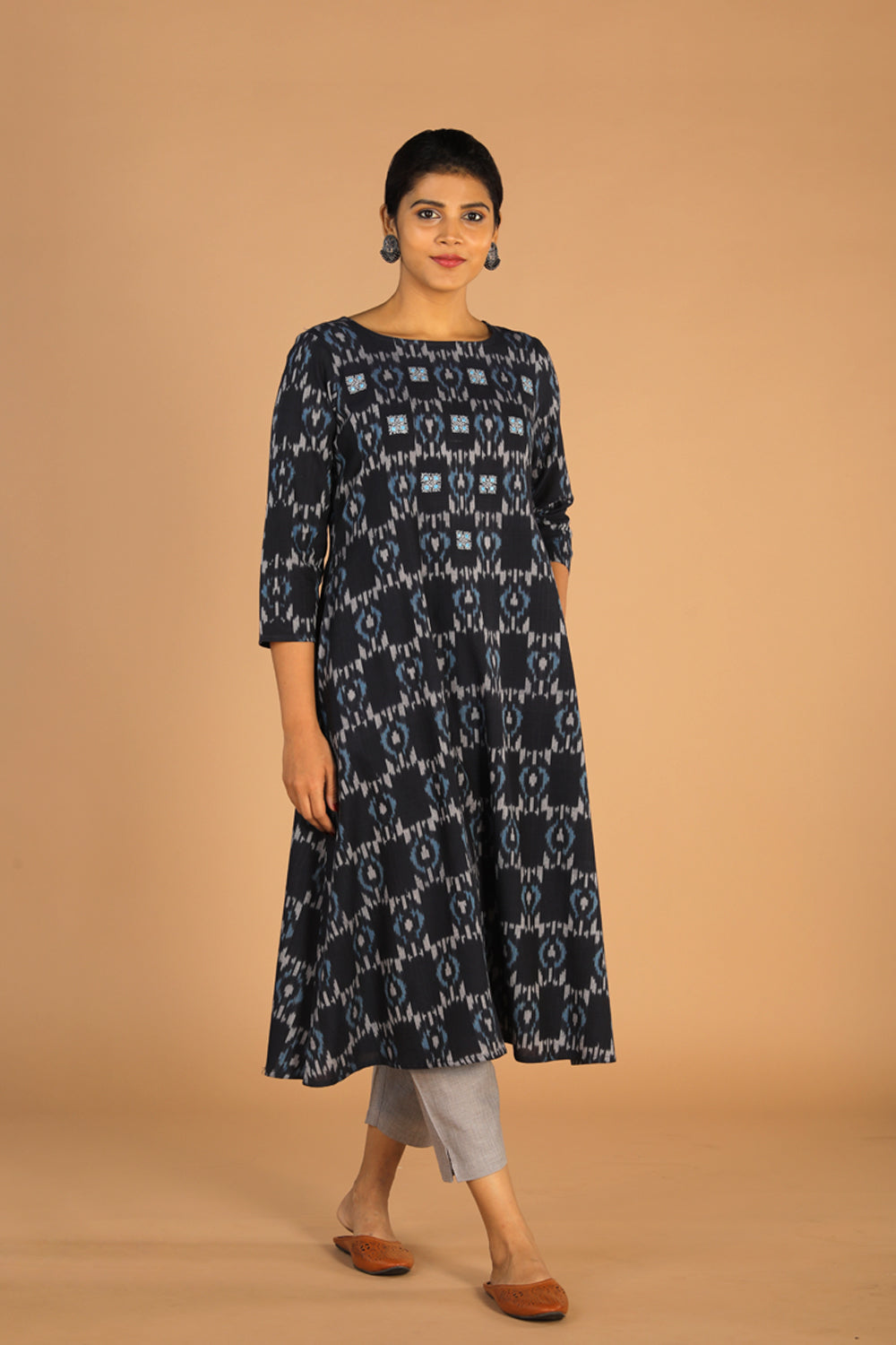 Kalanjali Ethnics Cotton Ikat kurti – Women's, NAVY BLUE