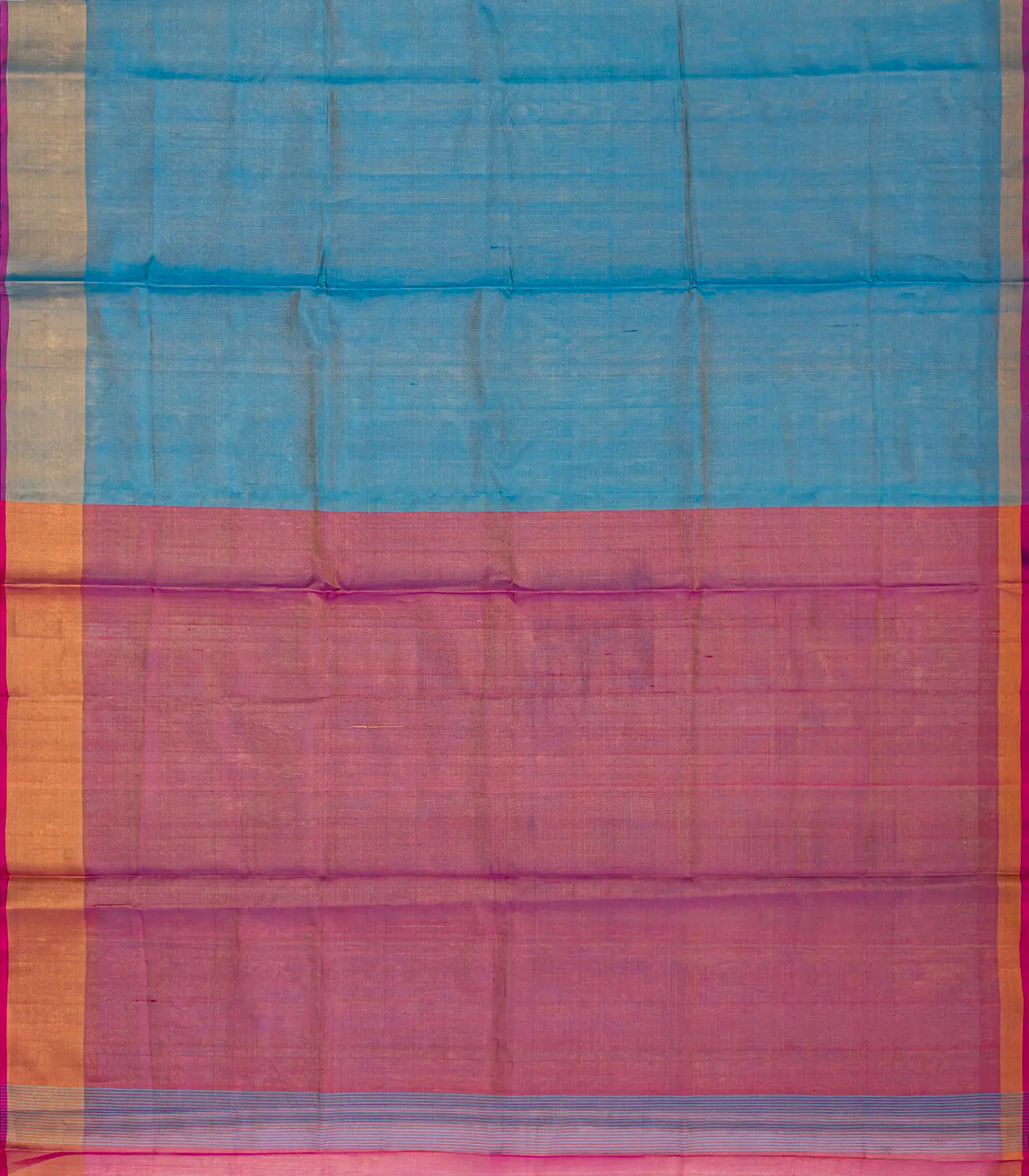 RmKV Blue Handloom Uppada Plain Silk Saree With Pink Border - view 2
