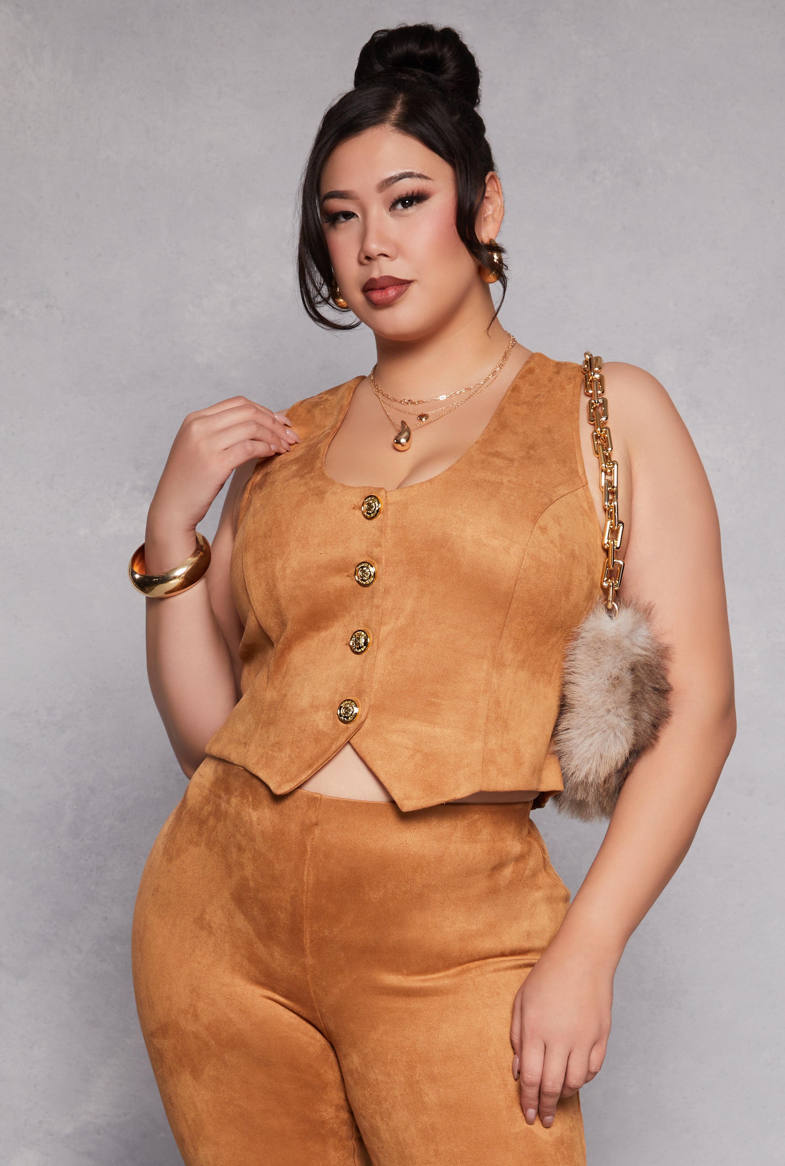 Rainbow Shops Plus Size Faux Suede Racerback Vest