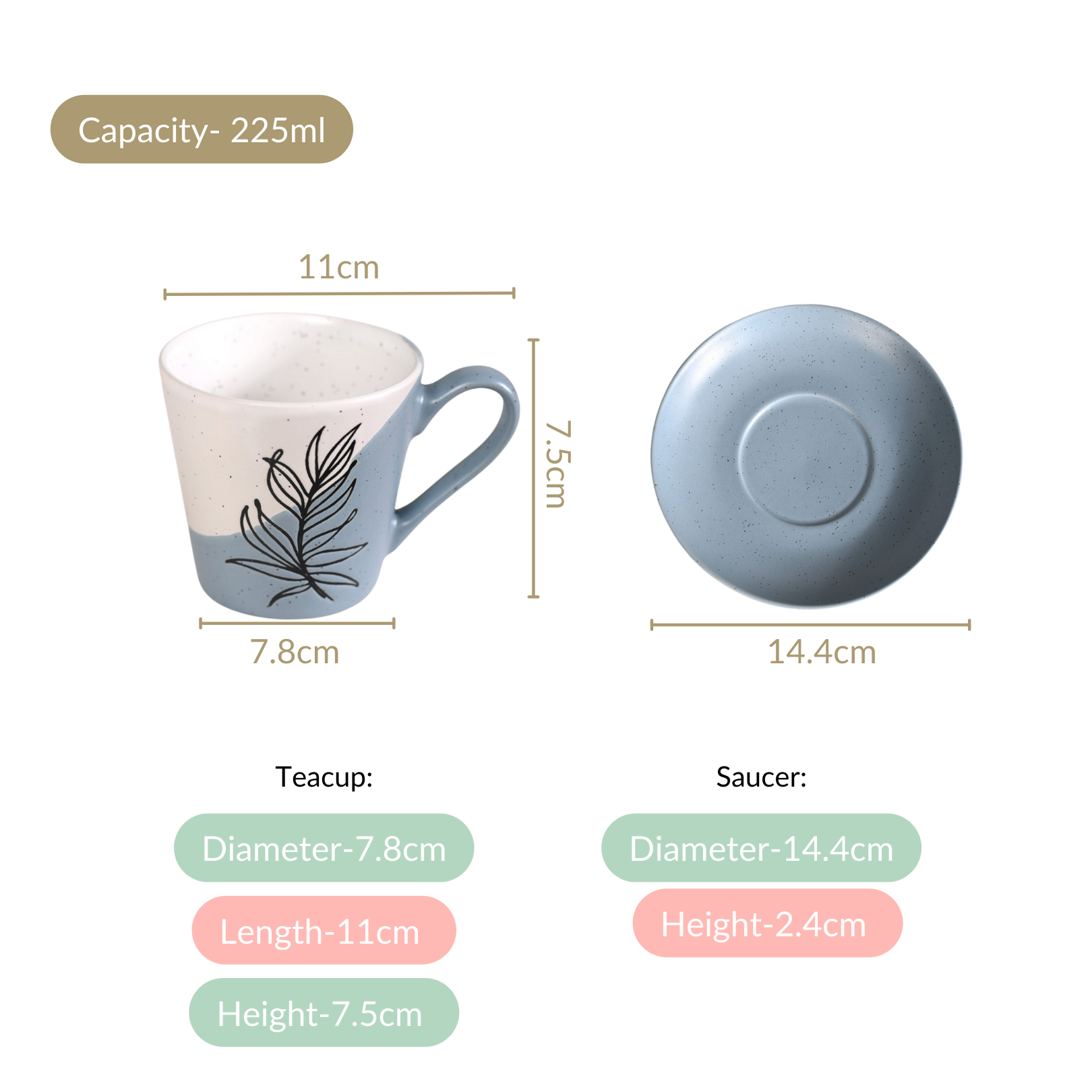 Nestasia Serene Tropics Ceramic Tea Cup And Saucer Set Of 4 Blue 225ml - view 4
