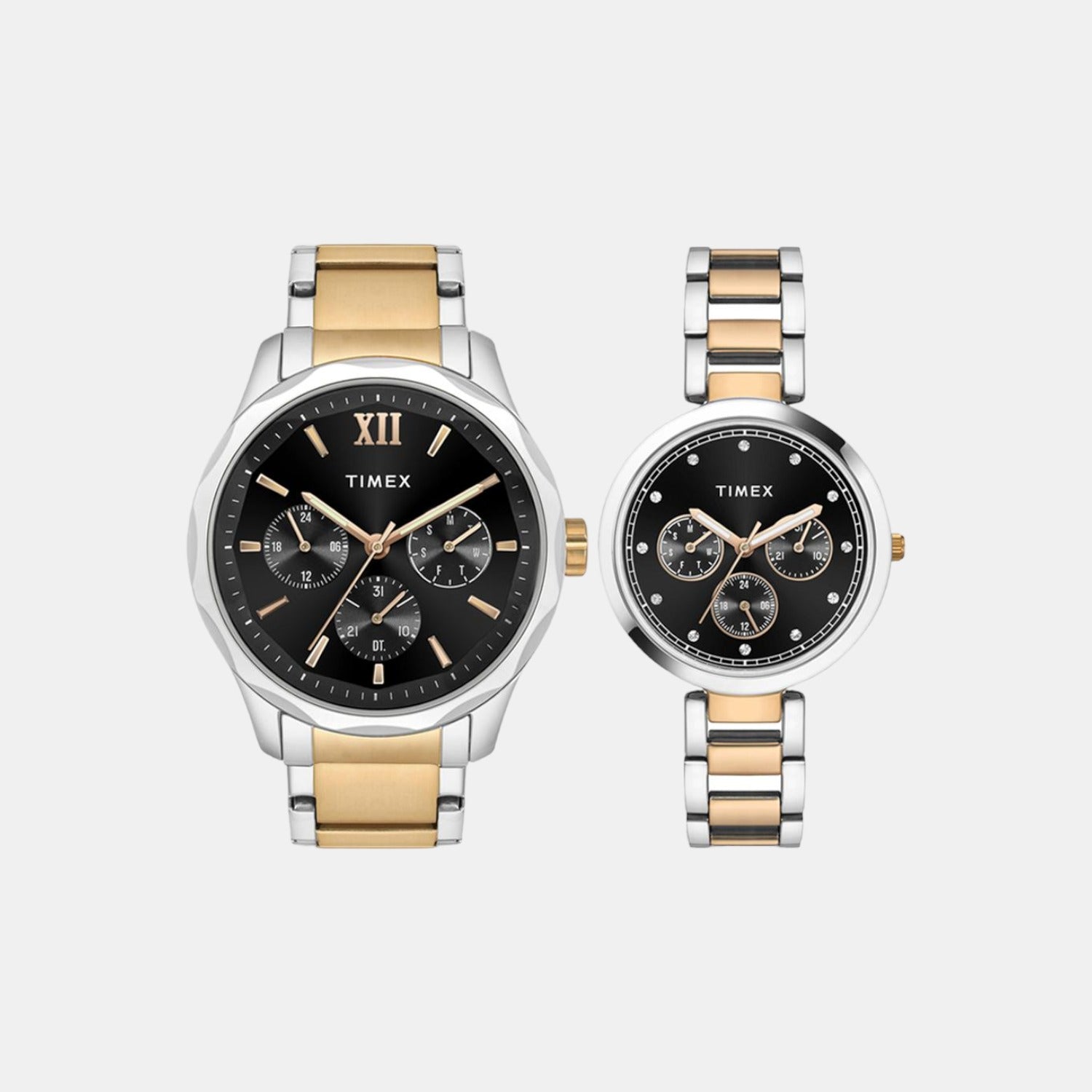Timex Empera Couple Quartz Black Dial Multi-Function Stainless Steel Watch TW00PR279