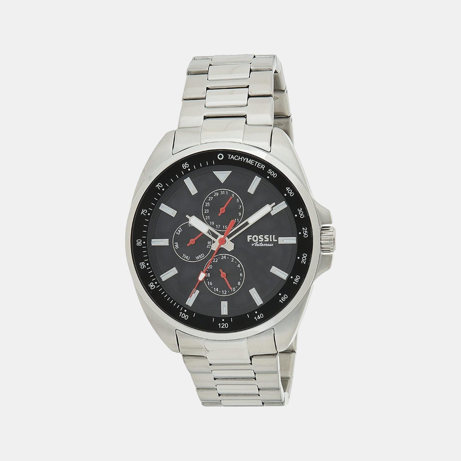 Fossil Autocross Men Quartz Black Dial Chronograph Stainless Steel Watch BQ2550