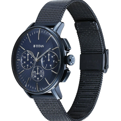 Titan Light leathers Multifunction Anthracite Dial Stainless Steel Strap Watch For Men 42mm 90200QM01 - view 3