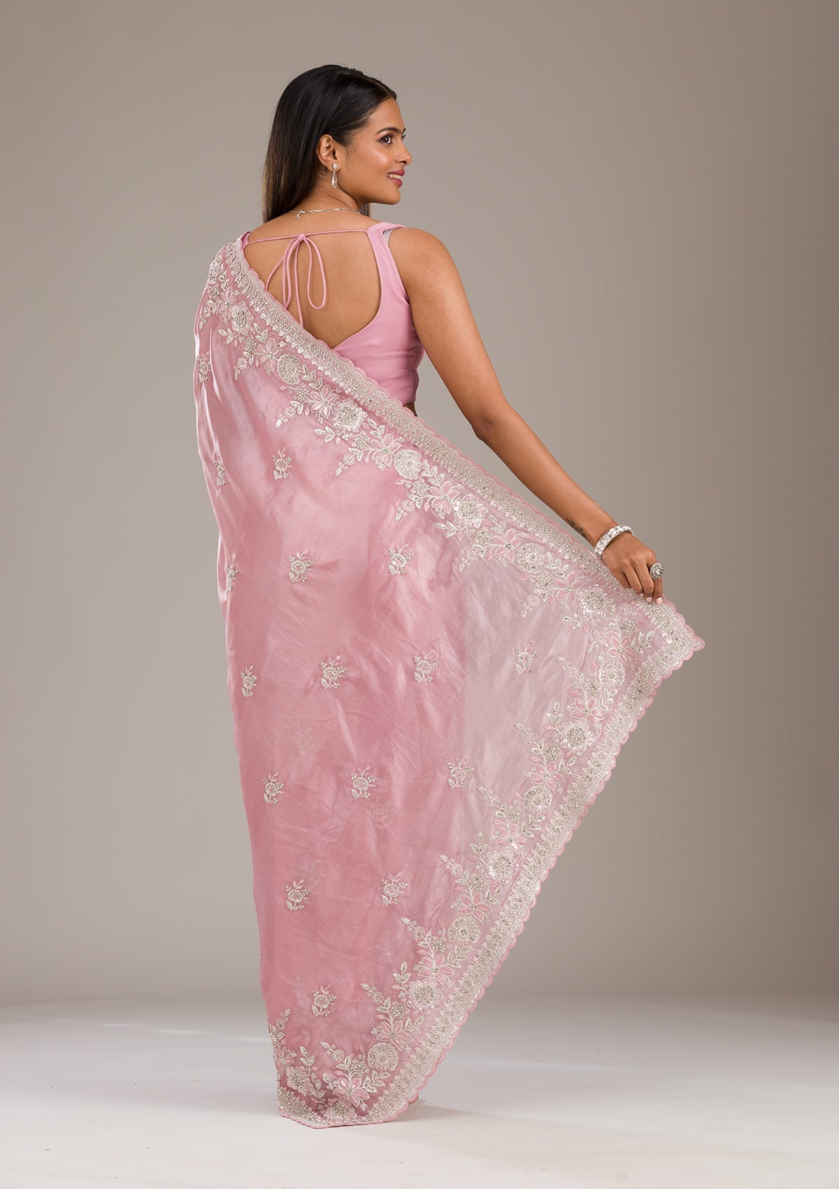 Koskii Pink Zariwork Tissue Saree – Women's - view 2