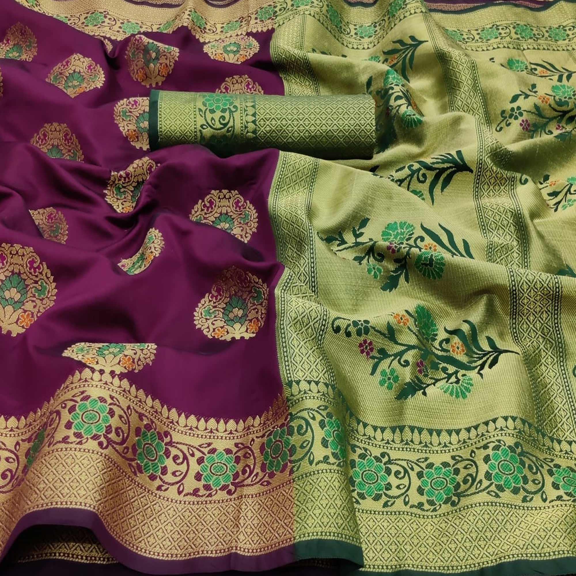 Peachmode Imposing Purple Colored Festive Wear Woven Silk Saree - view 2