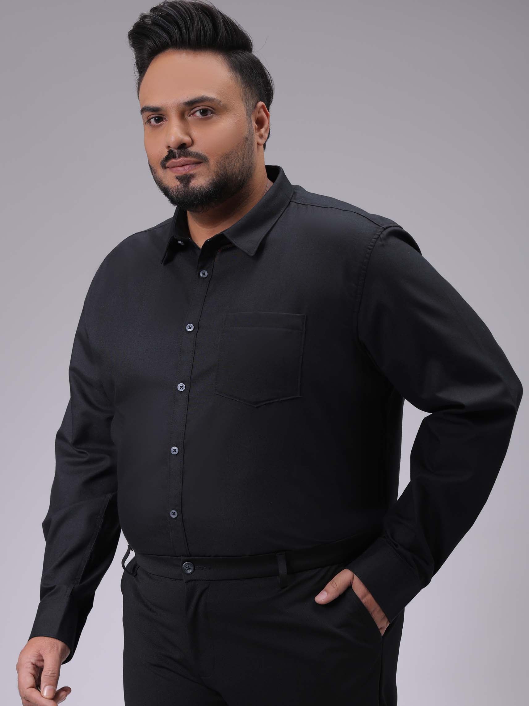 HARDSODA Men's Plus Size Black Regular Fit Solid Formal Shirt - view 4