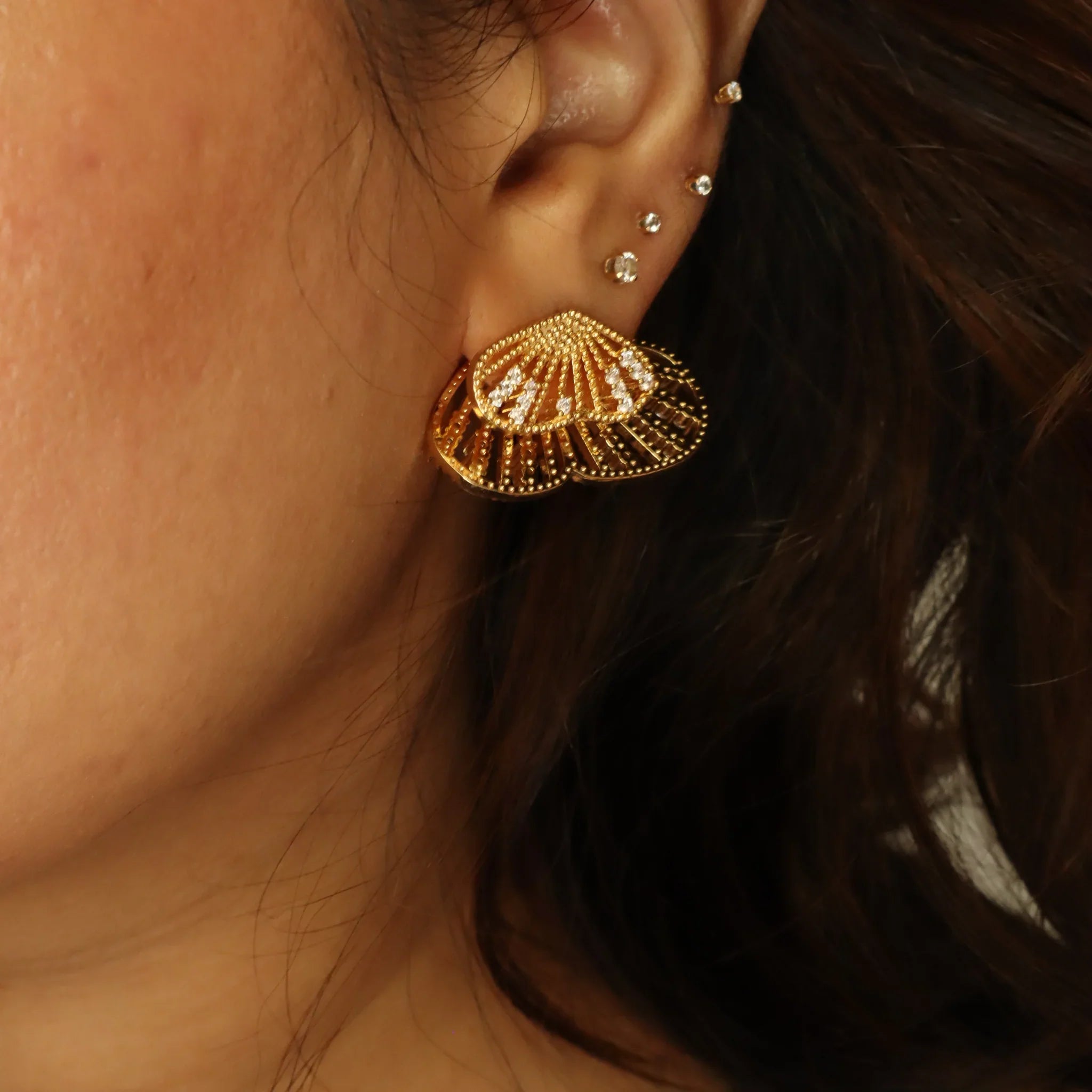 Ash Designs Butterfly Wings Studded 18K Gold Plated Earrings - view 2
