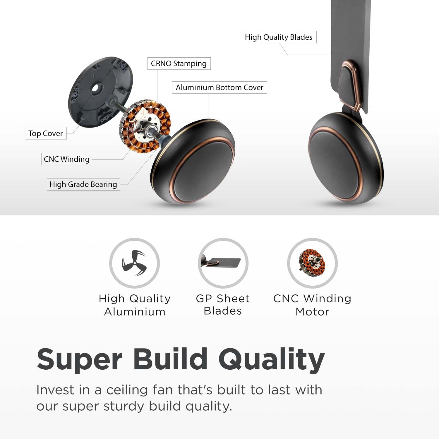Candes Brio Turbo 600 mm / 24 Inch High Speed 4 Blade Anti-Dust 405 RPM Ceiling Fan Suitable for Kitchen/Veranda/Balcony/Small Room (Pack of 1, Coffee - view 7
