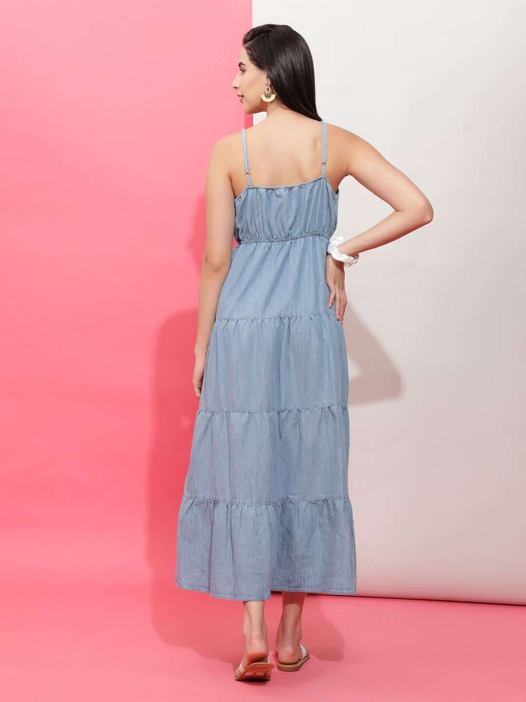 Freehand By The Indian Garage Co Women Tiered Denim Flare Dress - view 5