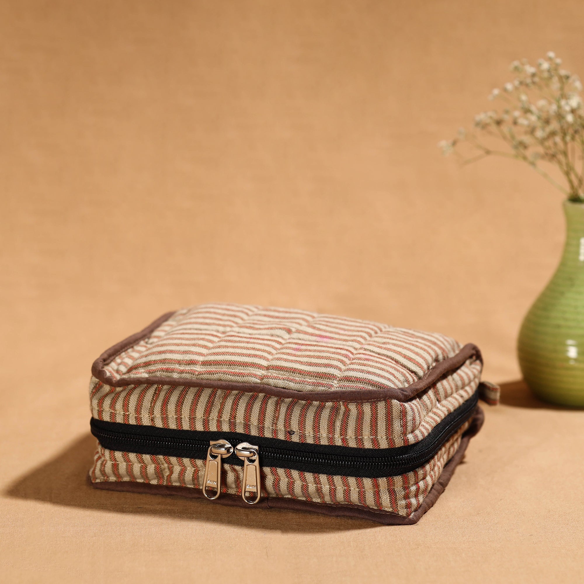 NOORI BAZAR Brown - Handmade 4 Pockets Cotton Jewellery Bag 17