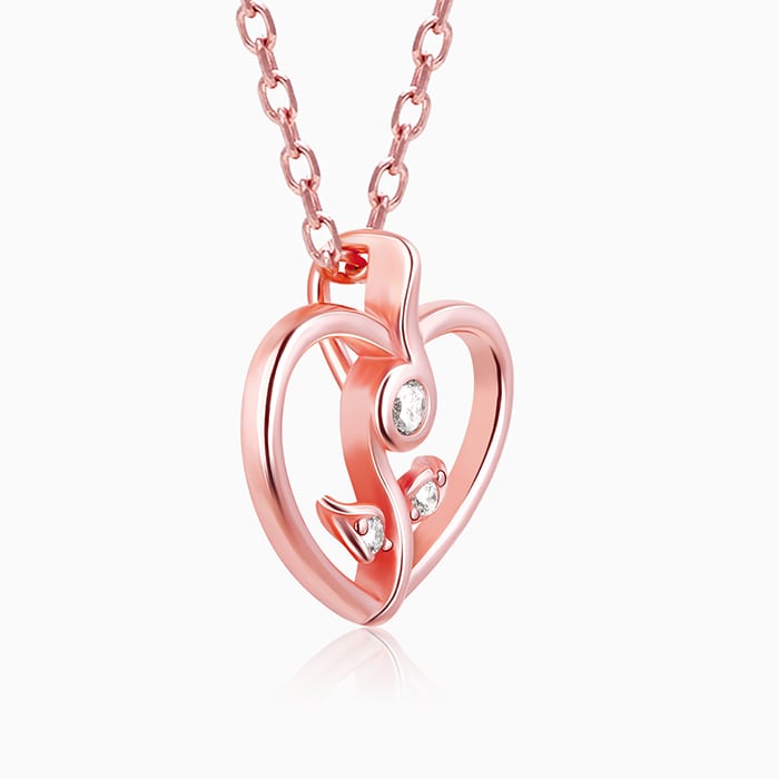 GIVA Jewellery Rose Gold Leaf Me More Heart Pendant with Link Chain - view 4