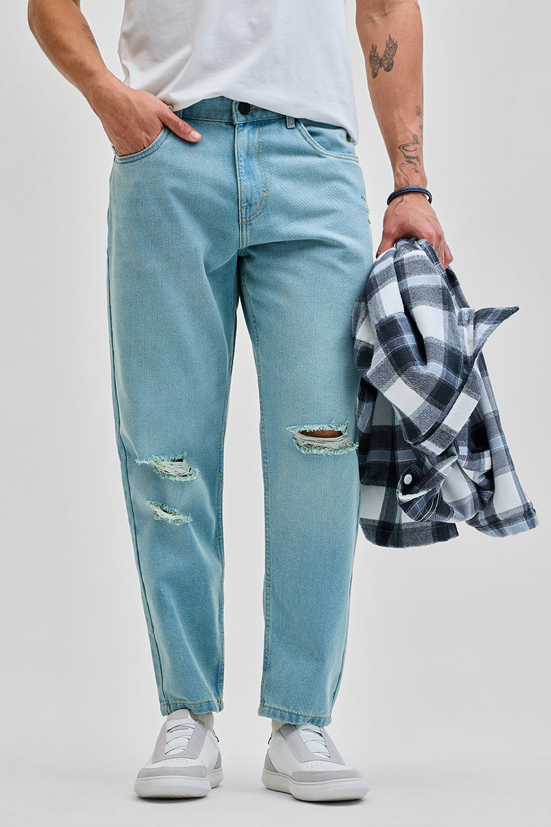 SNITCH Light Blue Distressed Baggy Fit Jeans