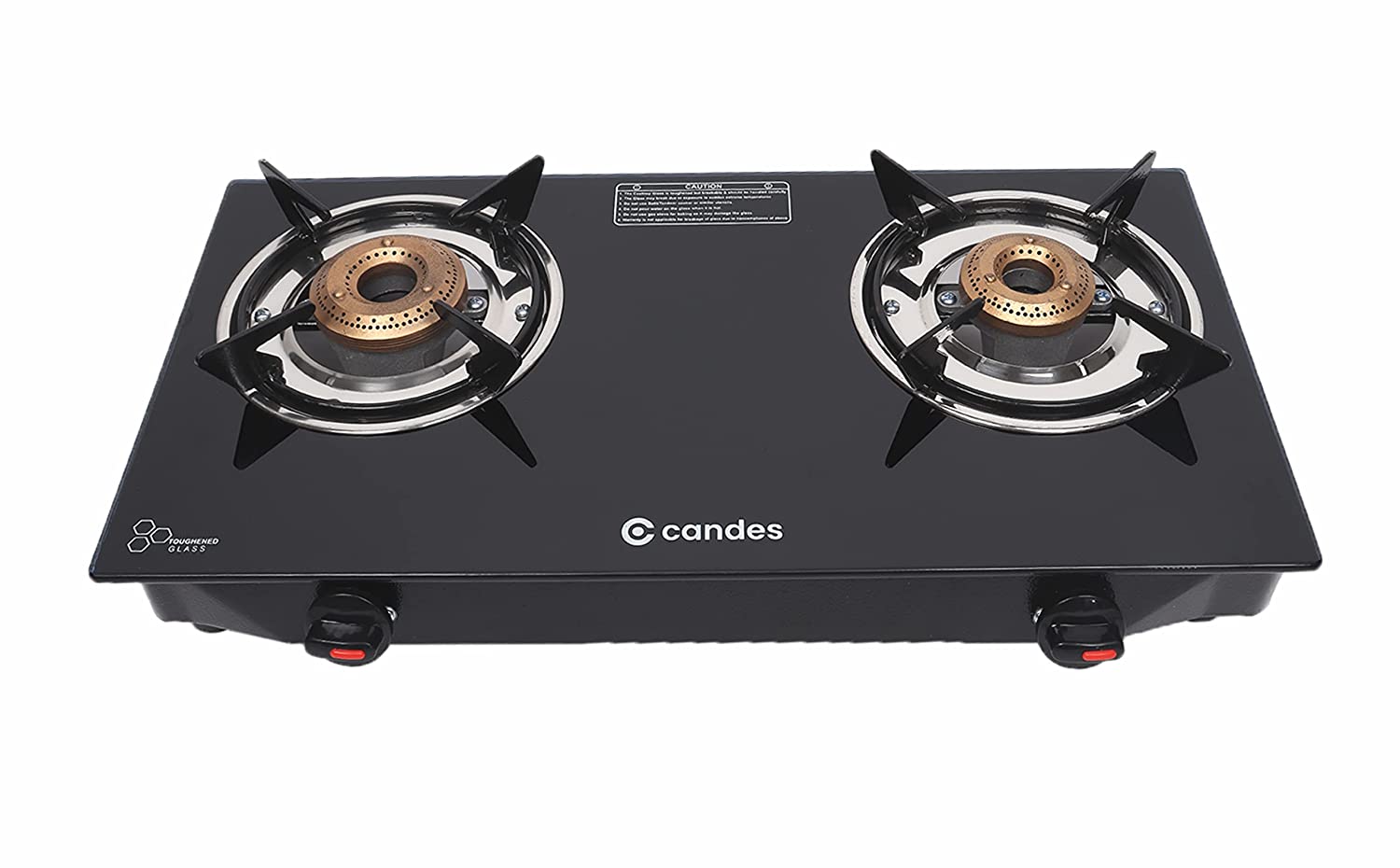 Candes Flame Glass Top Gas Stove 2 Burner, Manual Ignition, Black (B2B)
