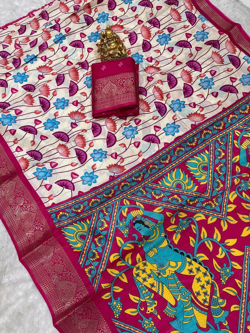 Shubh Felicitous Beige Digital Printed Dola Silk Saree With Mesmerising Blouse Piece - view 2