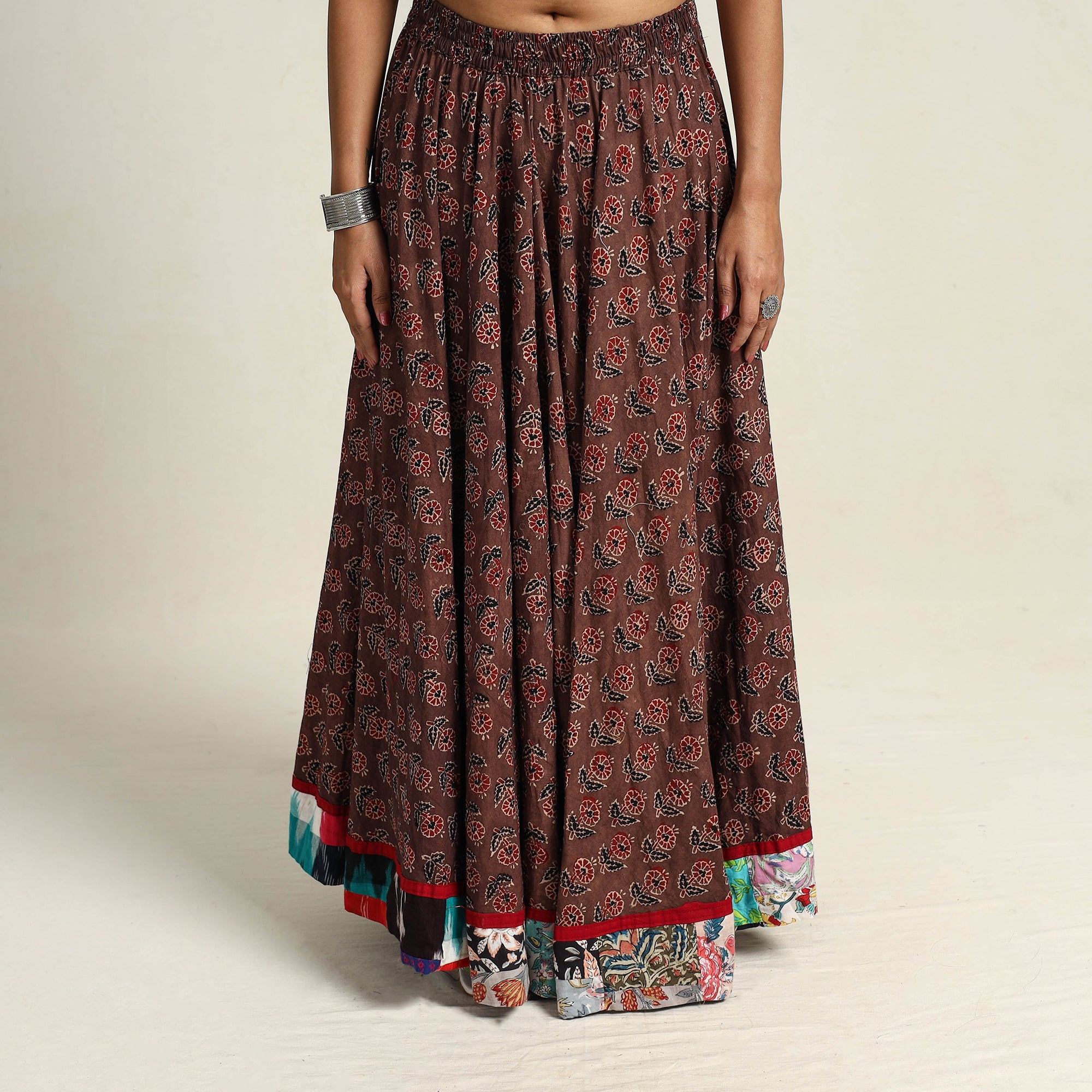 NOORI BAZAR Brown - Hand Block Printed Cotton Long Ajrakh Skirt 12 - view 4