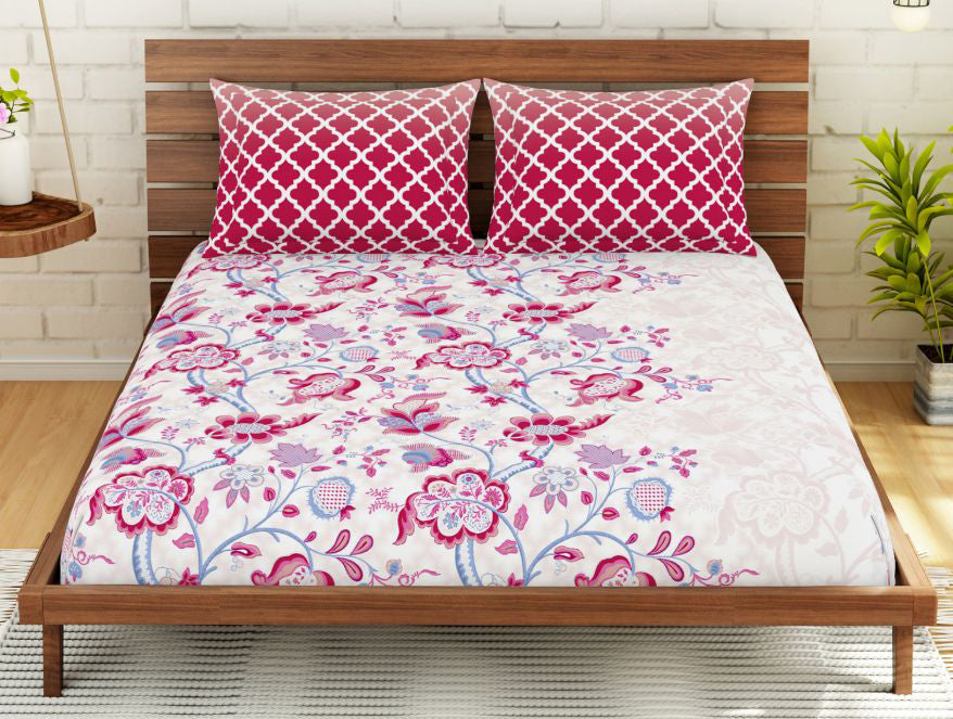 100 cotton double – Spaces India Floral Pink 100% Cotton Double Bedsheet - Atrium By Spaces