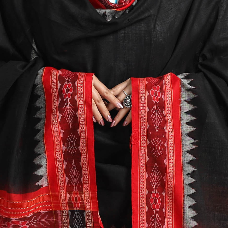ASHOKA ASSEMBLE - CELEBRATING CRAFTS OF ODISHA Black - Sambalpuri Ikat Weave Handloom Plain Cotton Dupatta 24 - view 4