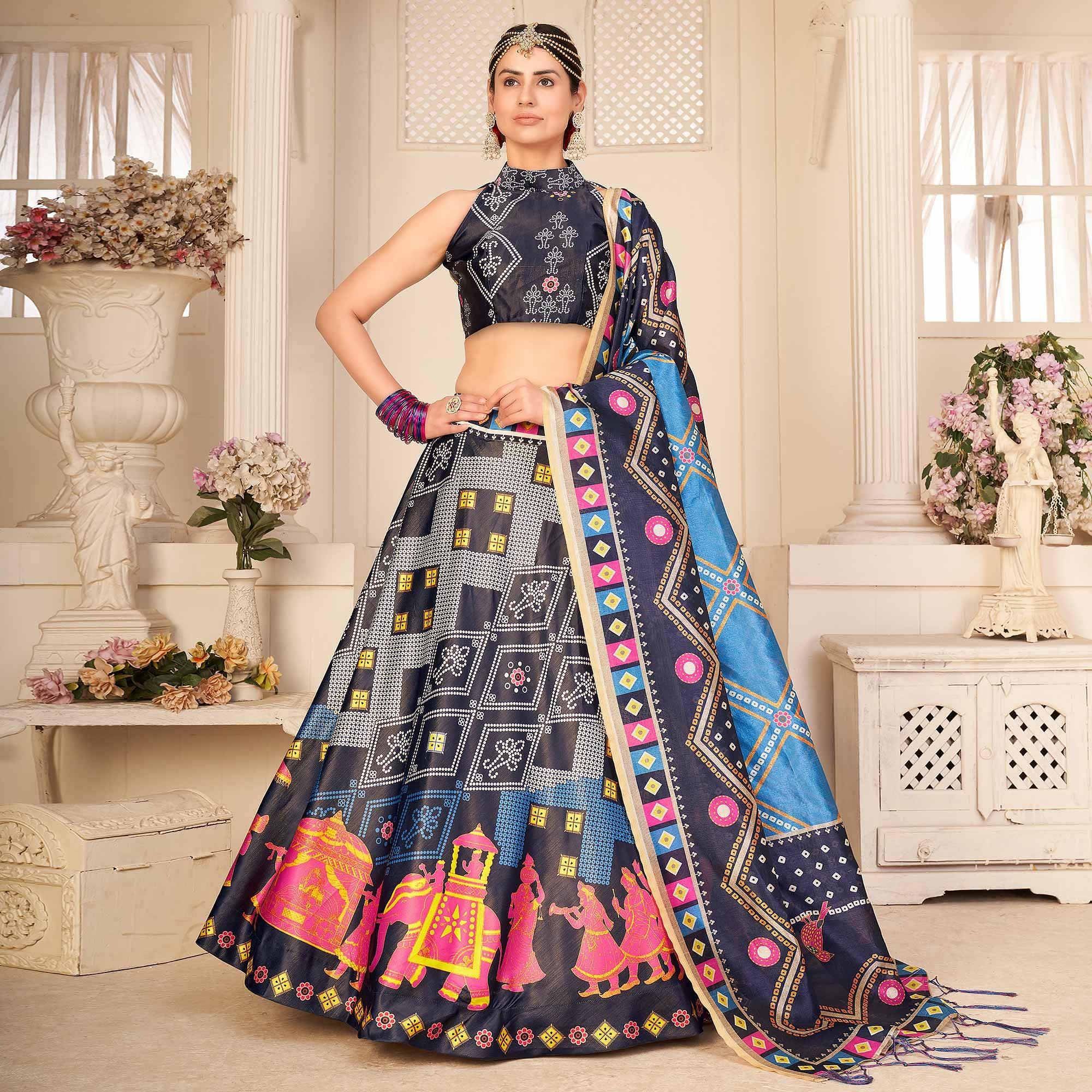 Peachmode Multi Party Wear Digital Printed Silk Lehenga Choli - view 4