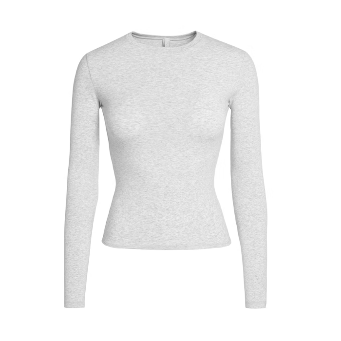 HYPE ELIXIR Skims Cotton Jersey Long Sleeve T-Shirt Light Heather Grey