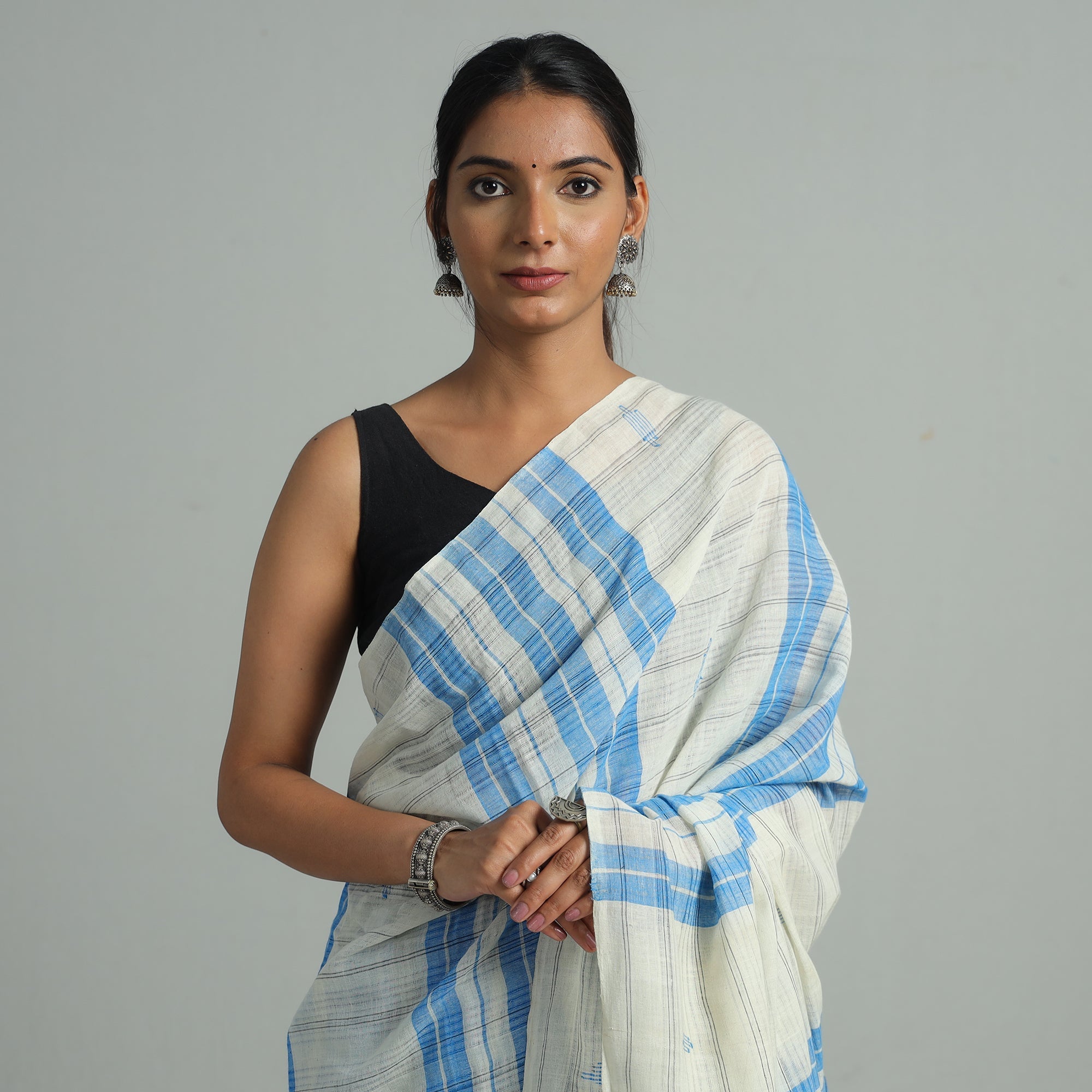 KHUSHBASH - HAPPY LOOM OF EAST Blue - Basirhat Gamcha Handloom Pure Cotton Saree 09 - view 3