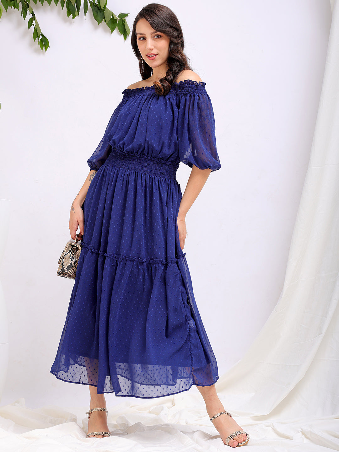 Freehand By The Indian Garage Co Women's Textured Fit and Flare Offshoulder Tiered Dress - view 10