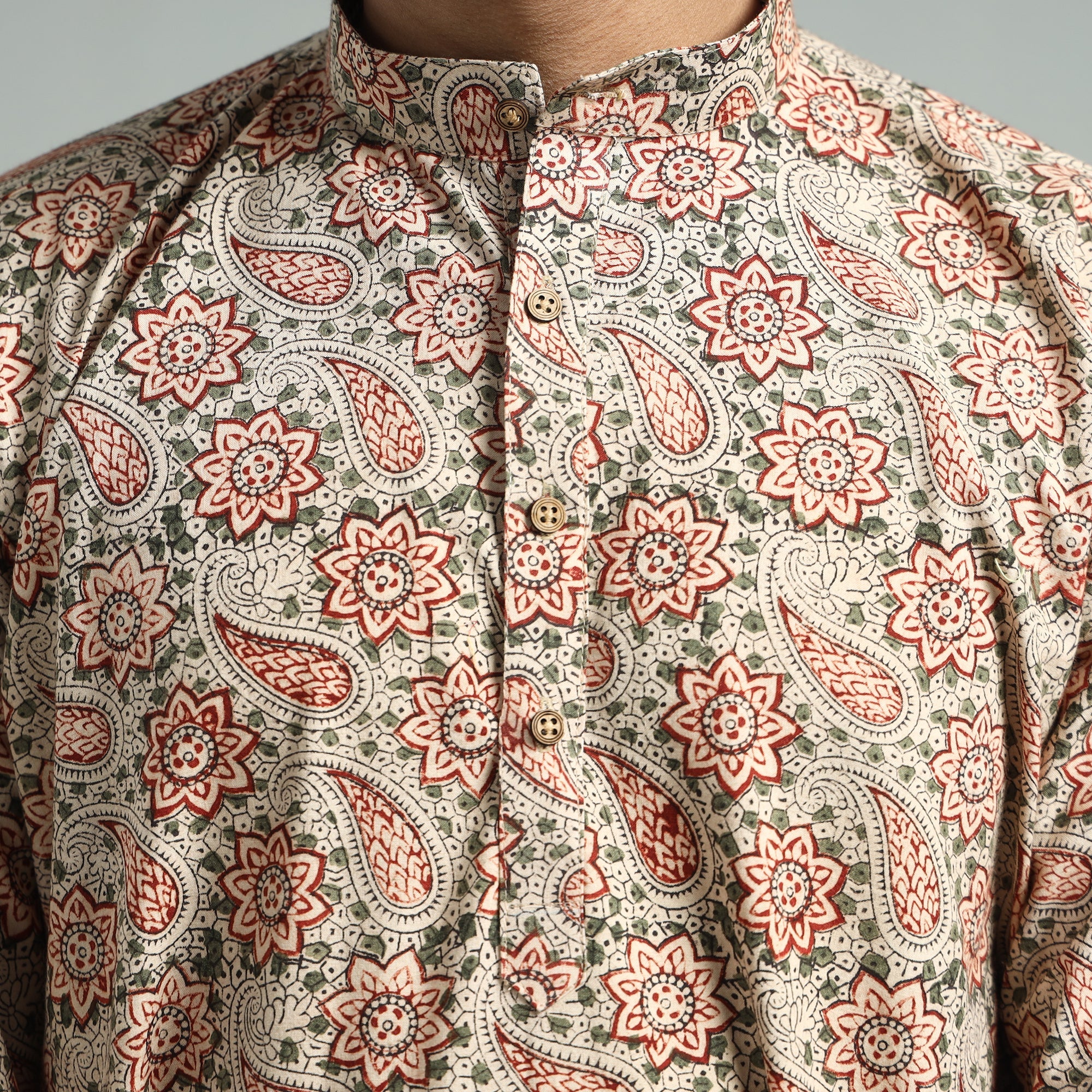 ITOKRI CASUALS Beige - Kalamkari Block Printed Cotton Men Long Kurta - view 5