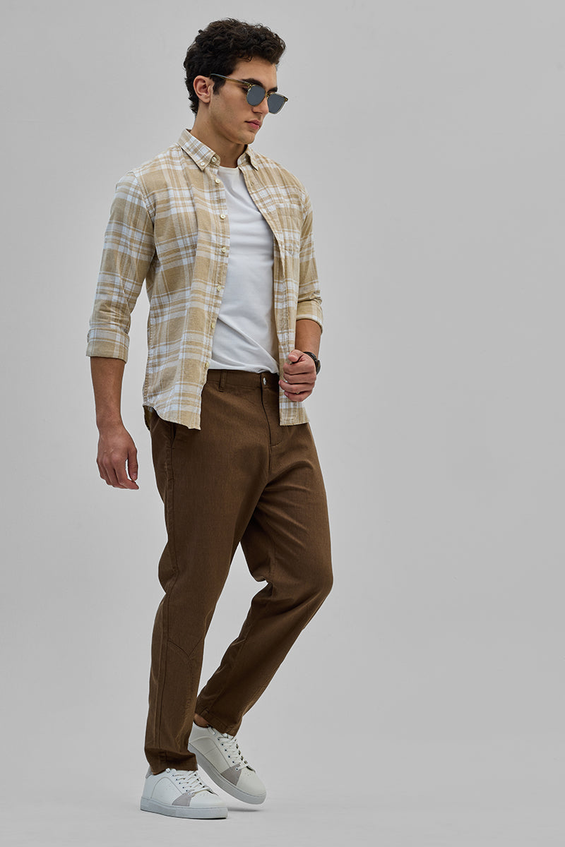 SNITCH Brown Textured Relaxed Fit Trousers - view 3