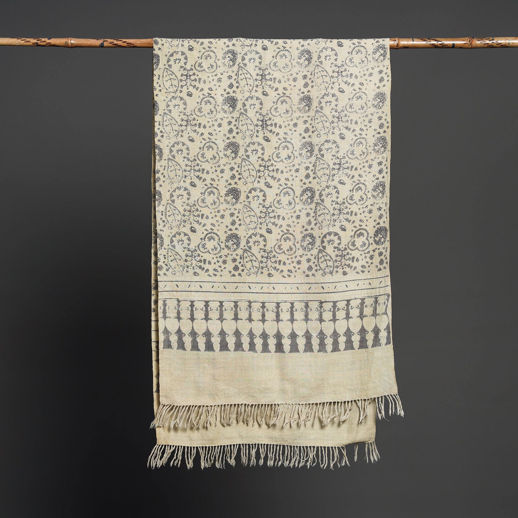 VANKAR BHIMJI KANJI Beige - Kutch Handwoven Block Print Wool Ajrakh Stole - view 2