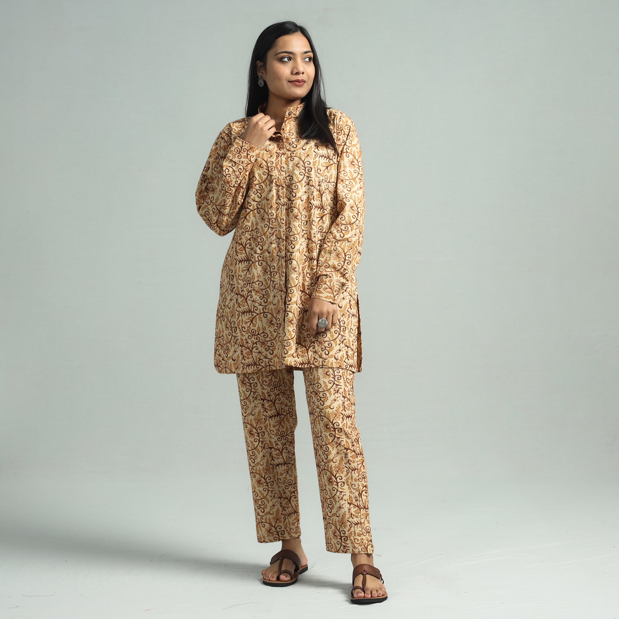 ITOKRI CASUALS Beige - Pedana Kalamkari Block Printed Cotton Co-Ord Set