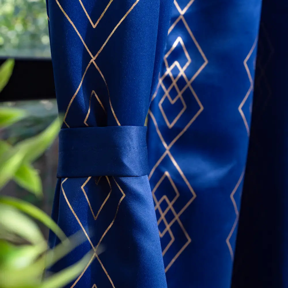Urban Space -Home Furnishing Store Gold Foil Printed 80-85% Blackout Curtains - Pack of 1 - Diamond - Navy Blue - view 2