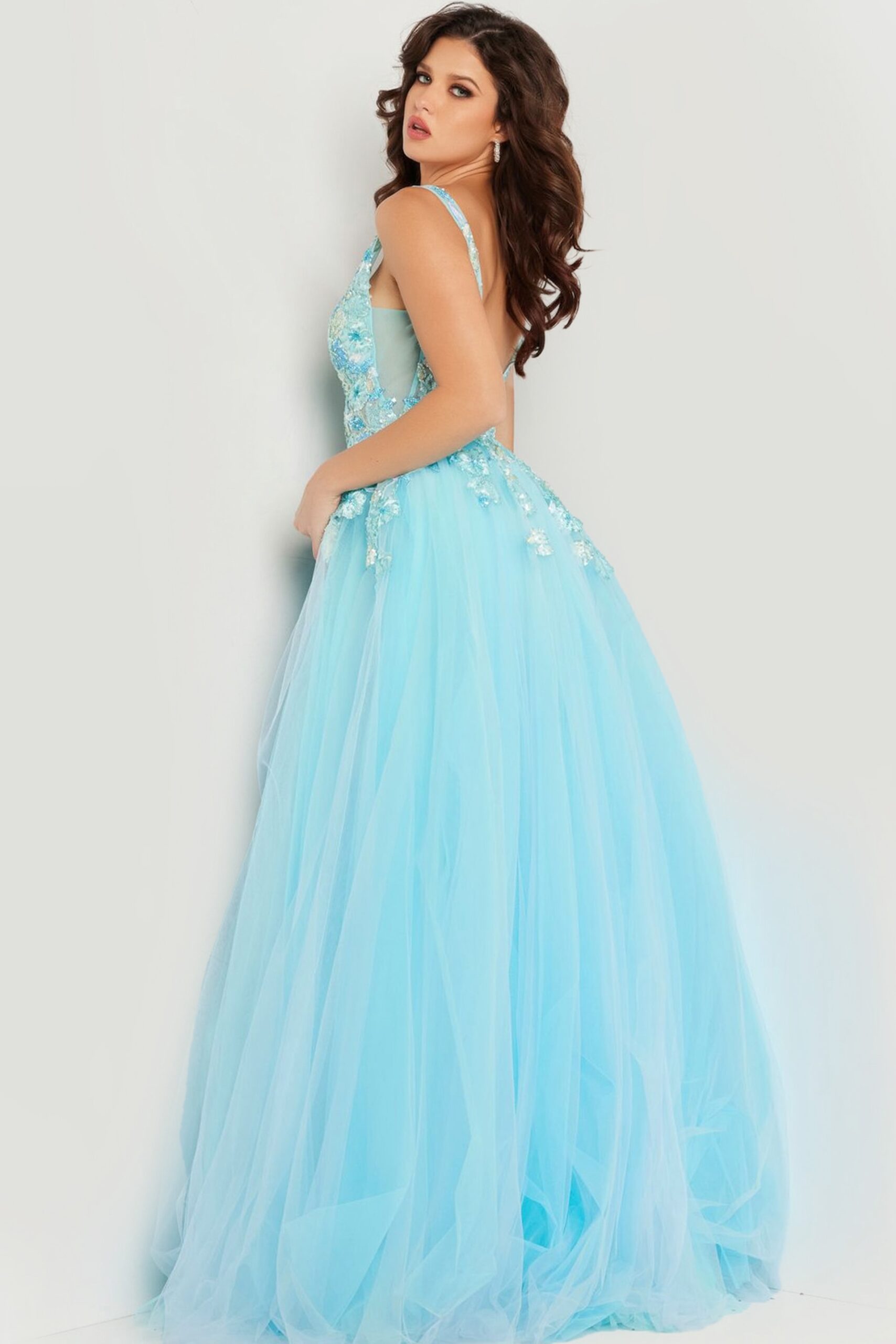 Applique Sleeveless A-line Slit Gown by Jovani 26045 - view 2