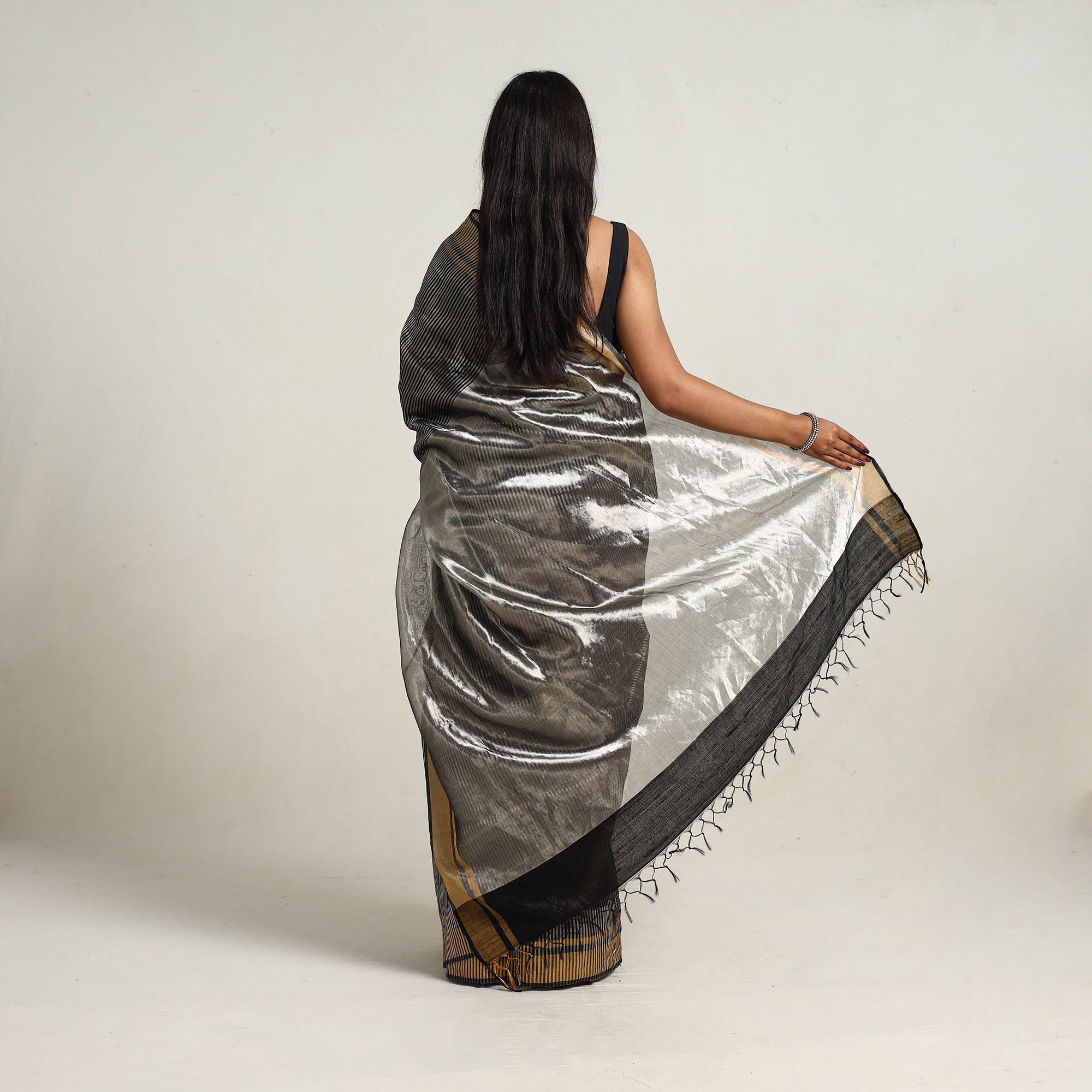 ITOKRI CRAFTS INITIATIVE Black - Festive Desi Tussar Silk Bhagalpuri Handloom Saree 04 - view 4