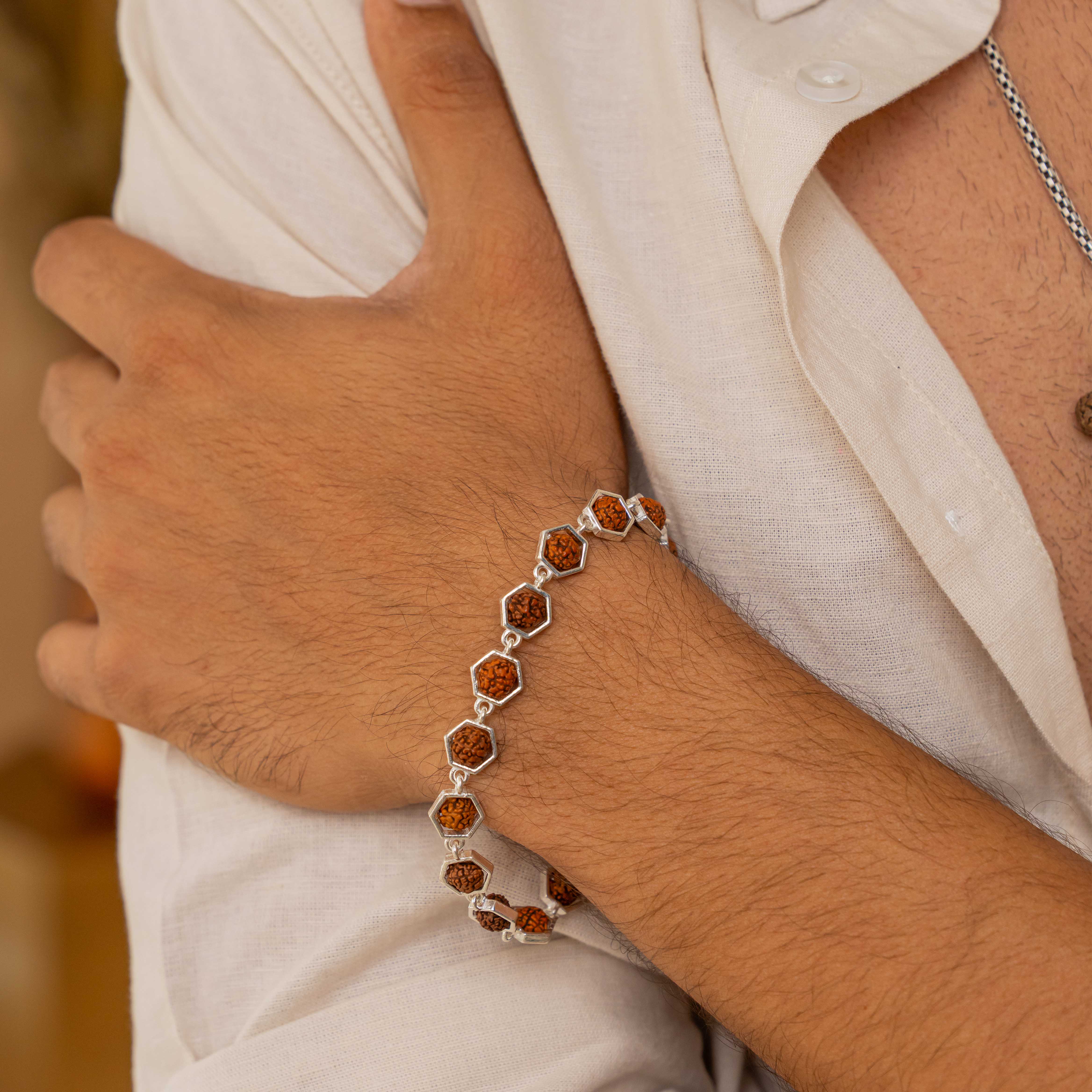Prinjal Jewellers Rudraksha Silver Bracelet (Hexagon) - view 3