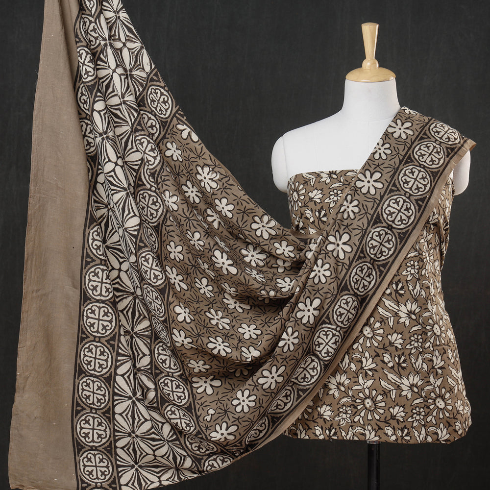 HAVELI CHRONICLES Brown - 3pc Cotton Block Printed Pipad Dress Material Set