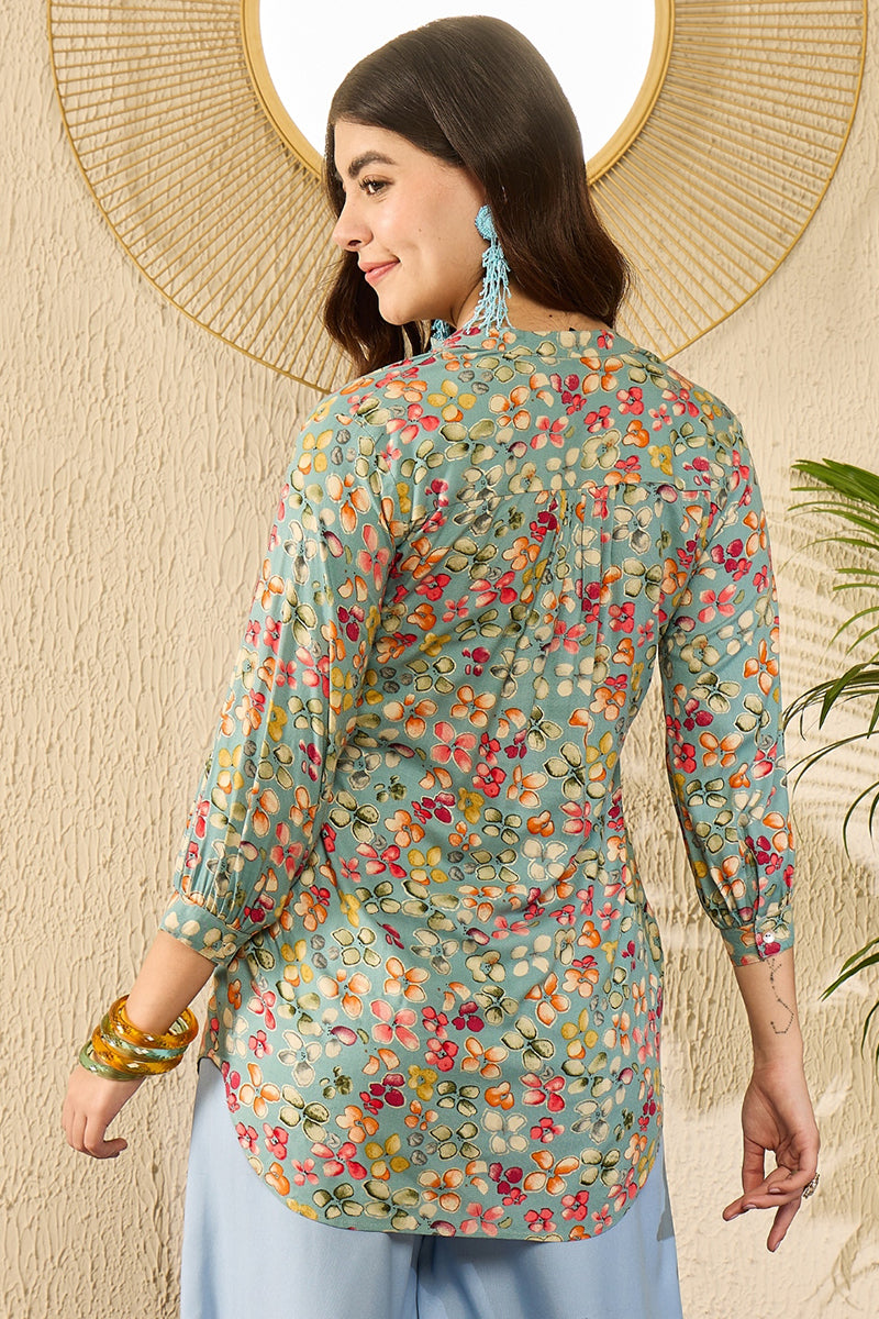 Ahika Blue Viscose Rayon Floral Printed Regular Kurti Tunics VT1335 - view 7