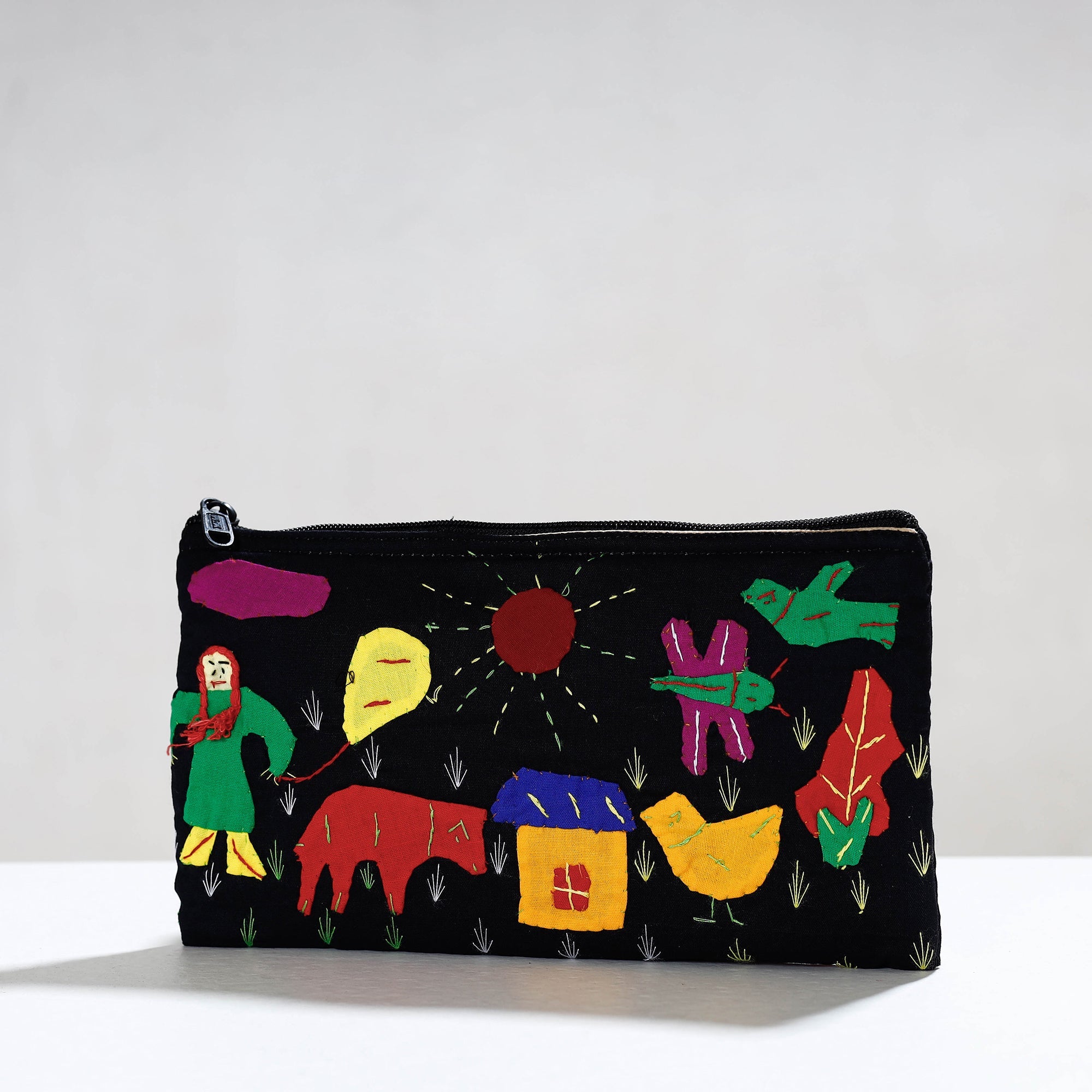 ASHOKA ASSEMBLE - CELEBRATING CRAFTS OF ODISHA Black - Pipli Applique Work Cotton Cosmetic Pouch