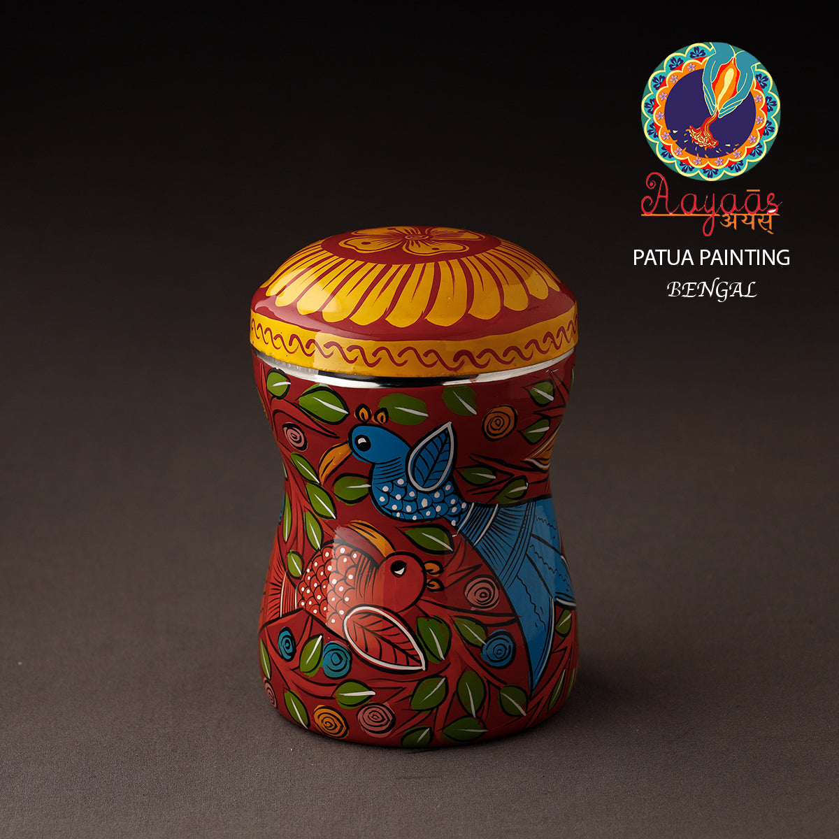 AAYAAS Bengal Patua Handpainted Stainless Steel Multi Utility Container